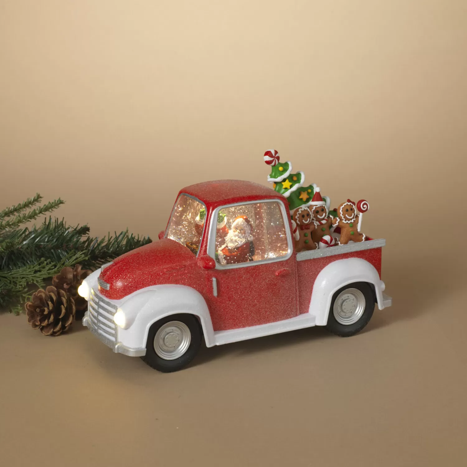 The Jolly Christmas Shop Jingle And Cocoa | Gingerbread | 11.5" Battery Operated Santa In Red Truck Spinning Water Globe 2600550