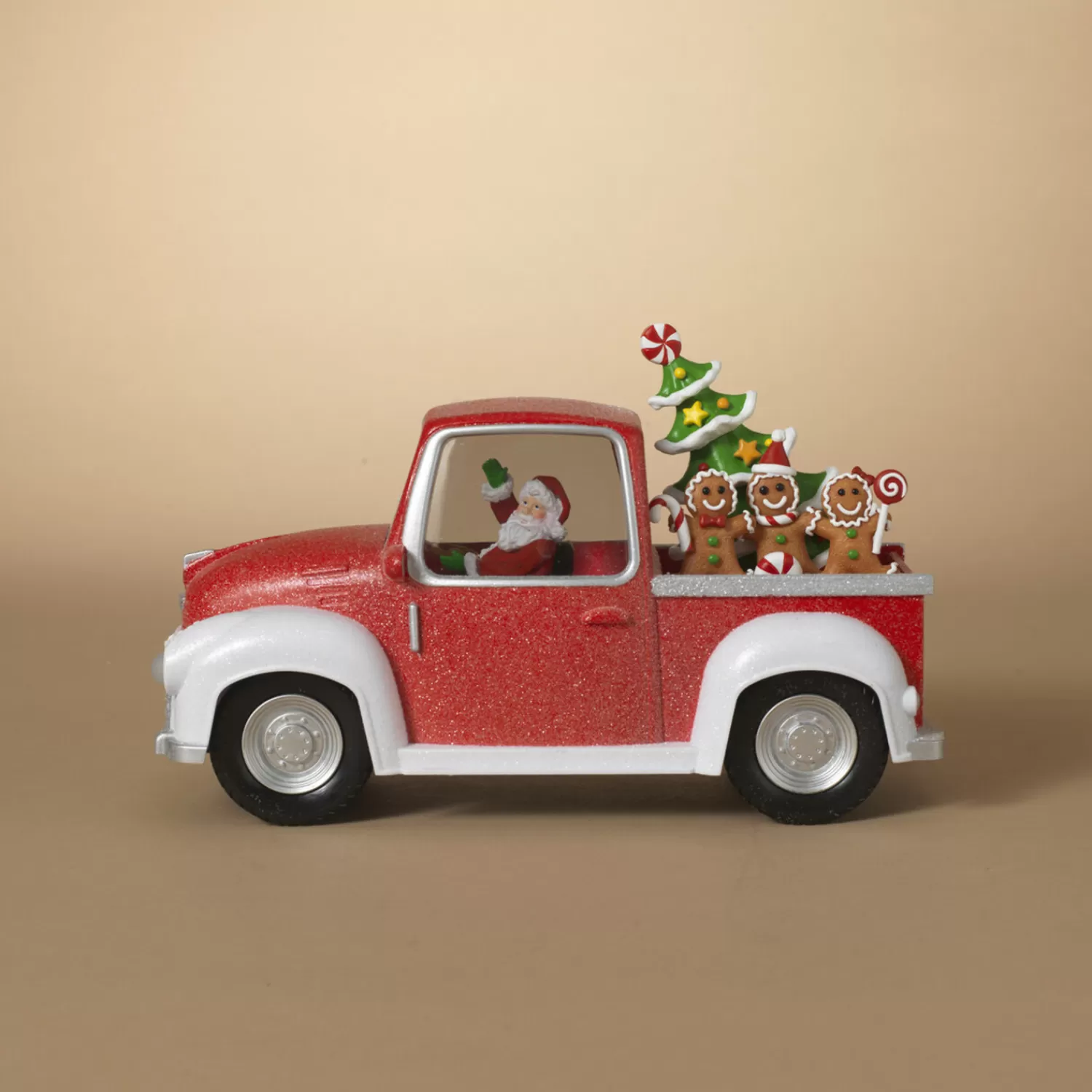 The Jolly Christmas Shop Jingle And Cocoa | Gingerbread | 11.5" Battery Operated Santa In Red Truck Spinning Water Globe 2600550