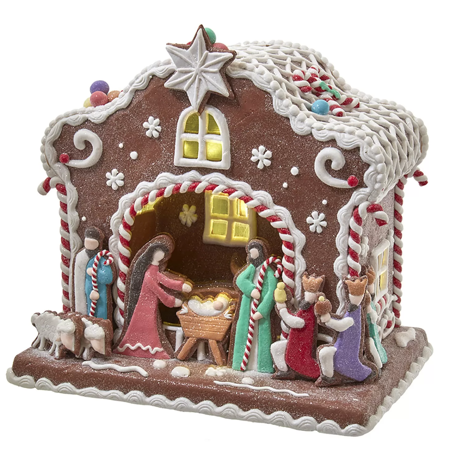 The Jolly Christmas Shop Jingle And Cocoa | Gingerbread | 12.5" Battery Operated LED Light Up Nativity Gingerbread House Christmas Figure N1036
