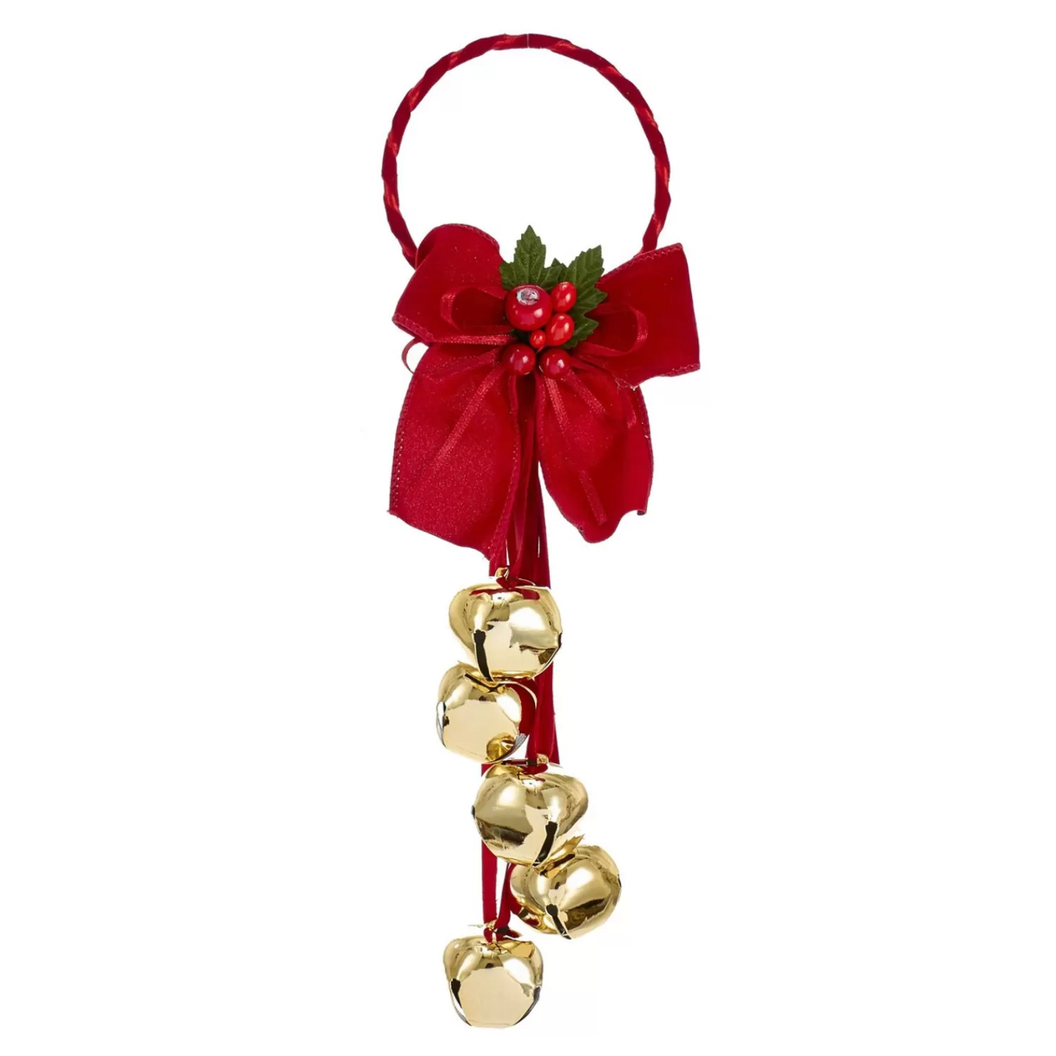 The Jolly Christmas Shop Traditional Christmas Decorations | Hanging Decorations | 12.5" Jingle Bells With Dark Red Bow Door Hanger Christmas Ornament J8185