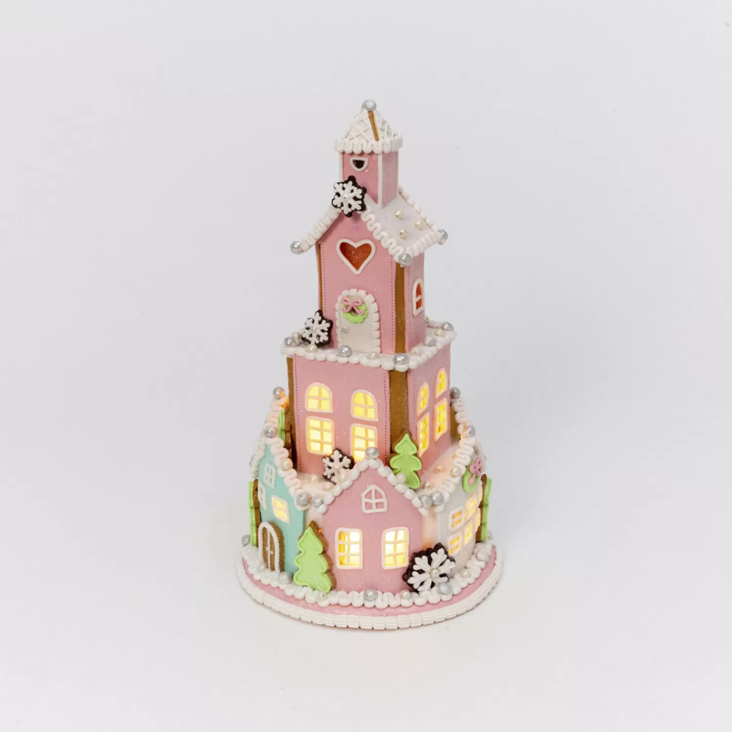 The Jolly Christmas Shop Jingle And Cocoa | Gingerbread | 13.5" Battery Operated Lighted Claydough Pastel Tiered Gingerbread House Christmas Figure 2549820