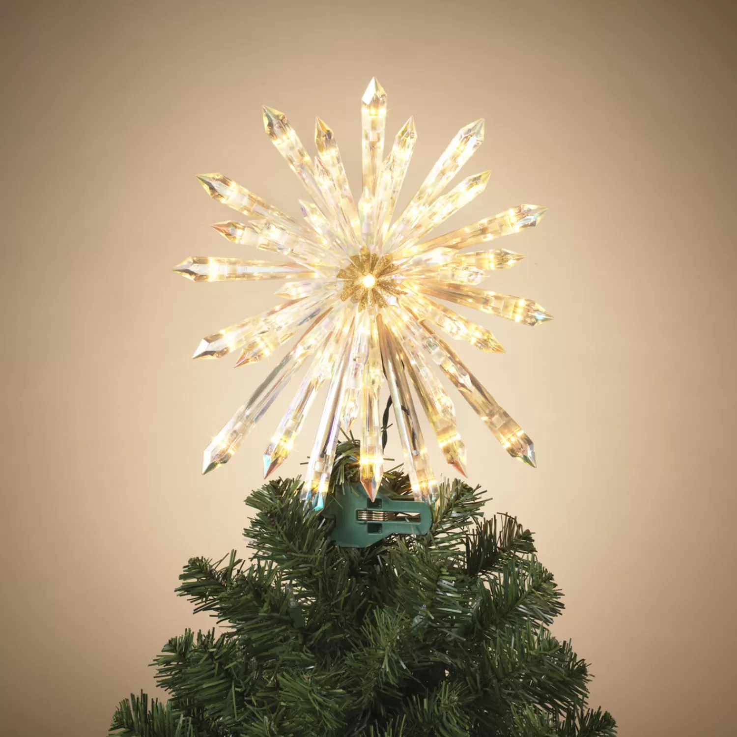 The Jolly Christmas Shop Bon Noel | Snowflake Soiree | 13.5" Electric Lighted Glittered Crystal Starburst Christmas Tree Topper 2619000