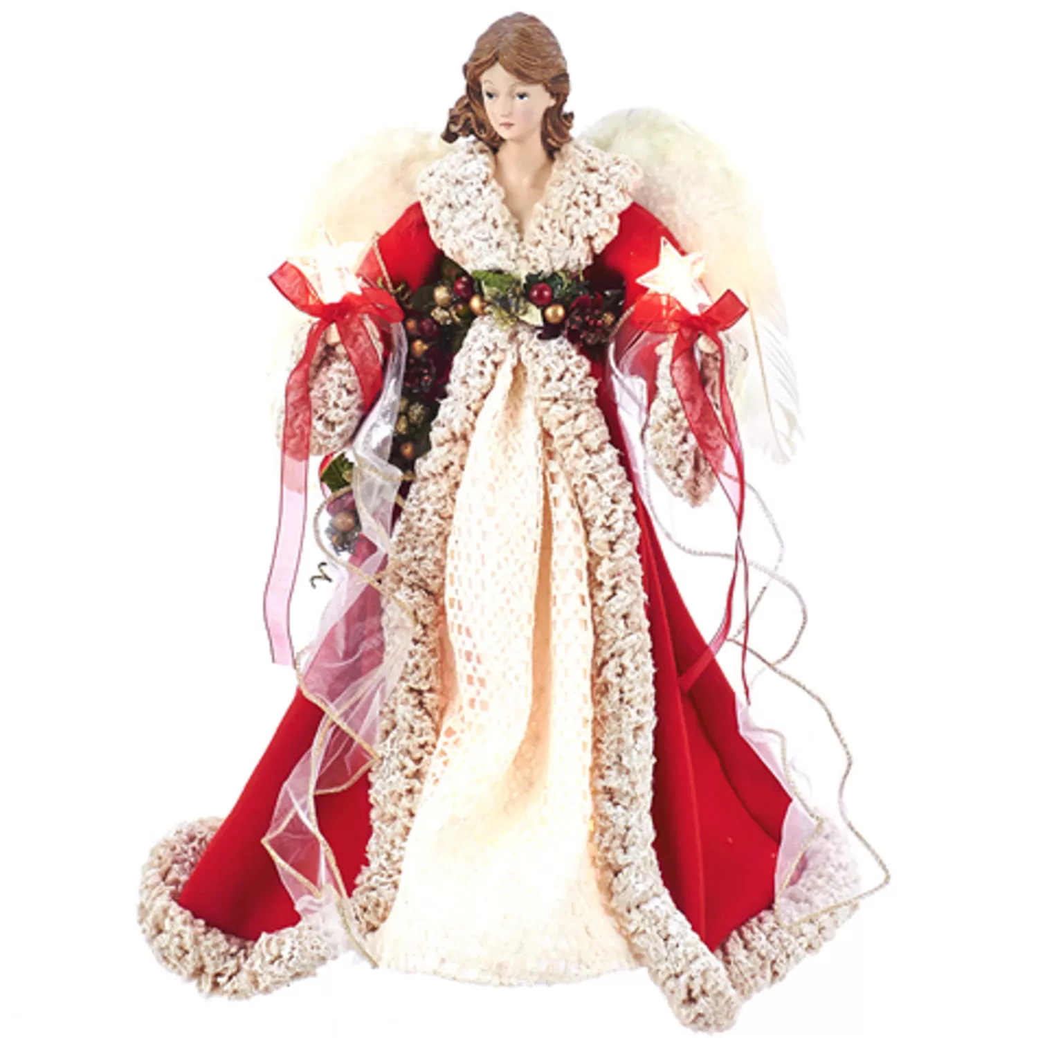The Jolly Christmas Shop Bon Noel | Christmas Traditions | 16" Red And Ivory Angel Christmas Tree Topper UL2218