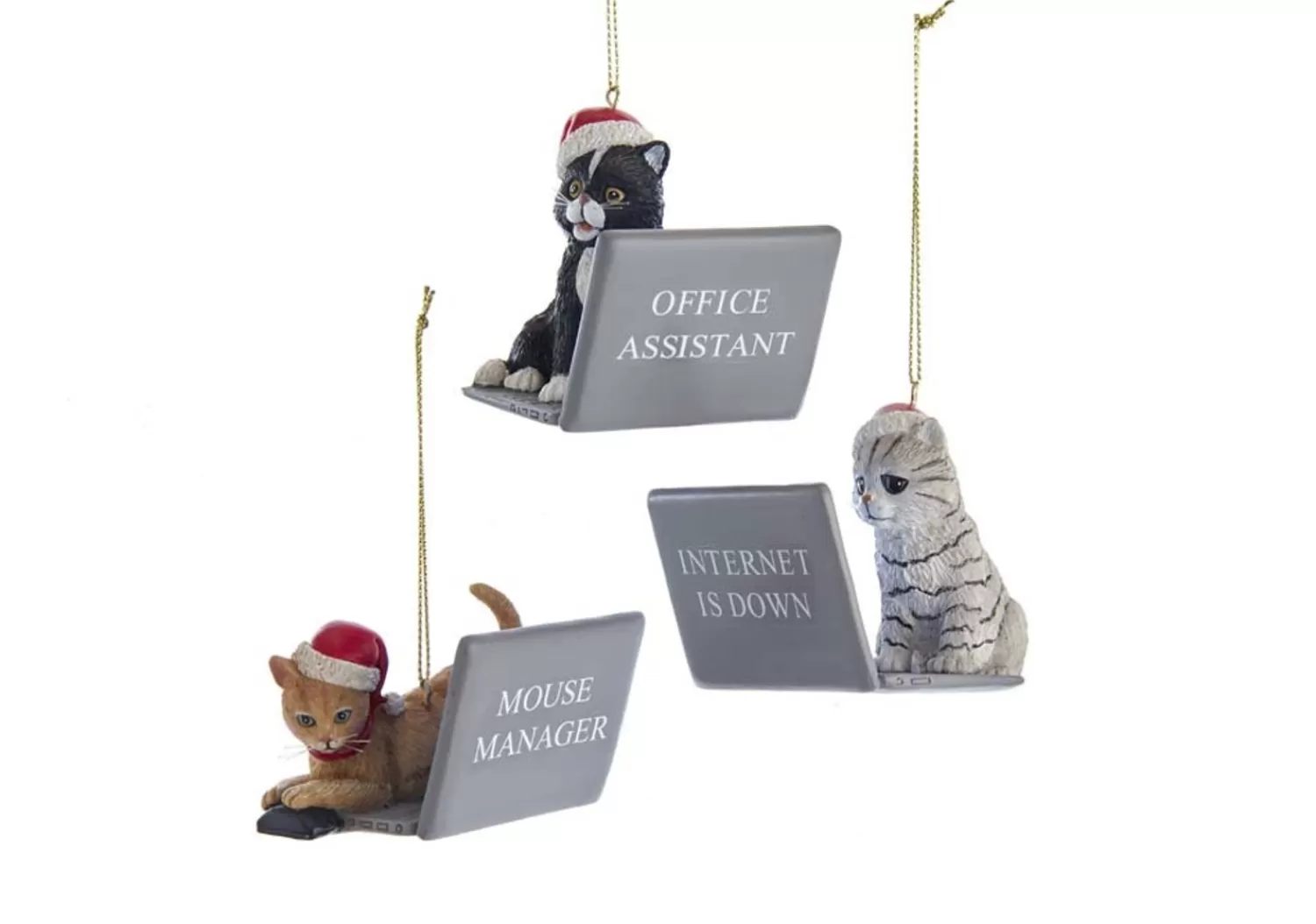 The Jolly Christmas Shop Animals·Cats | Occupation | 3.25" Computer Cat With Santa Hat Christmas Ornament E0600