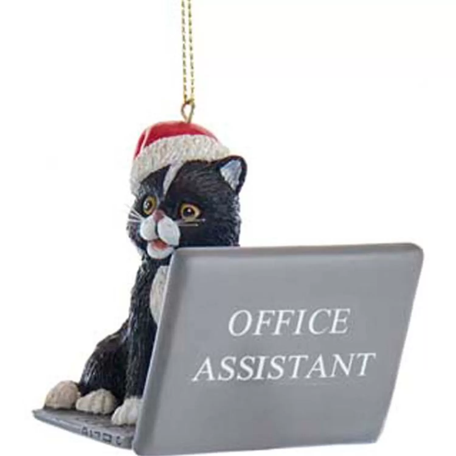 The Jolly Christmas Shop Animals·Cats | Occupation | 3.25" Computer Cat With Santa Hat Christmas Ornament E0600