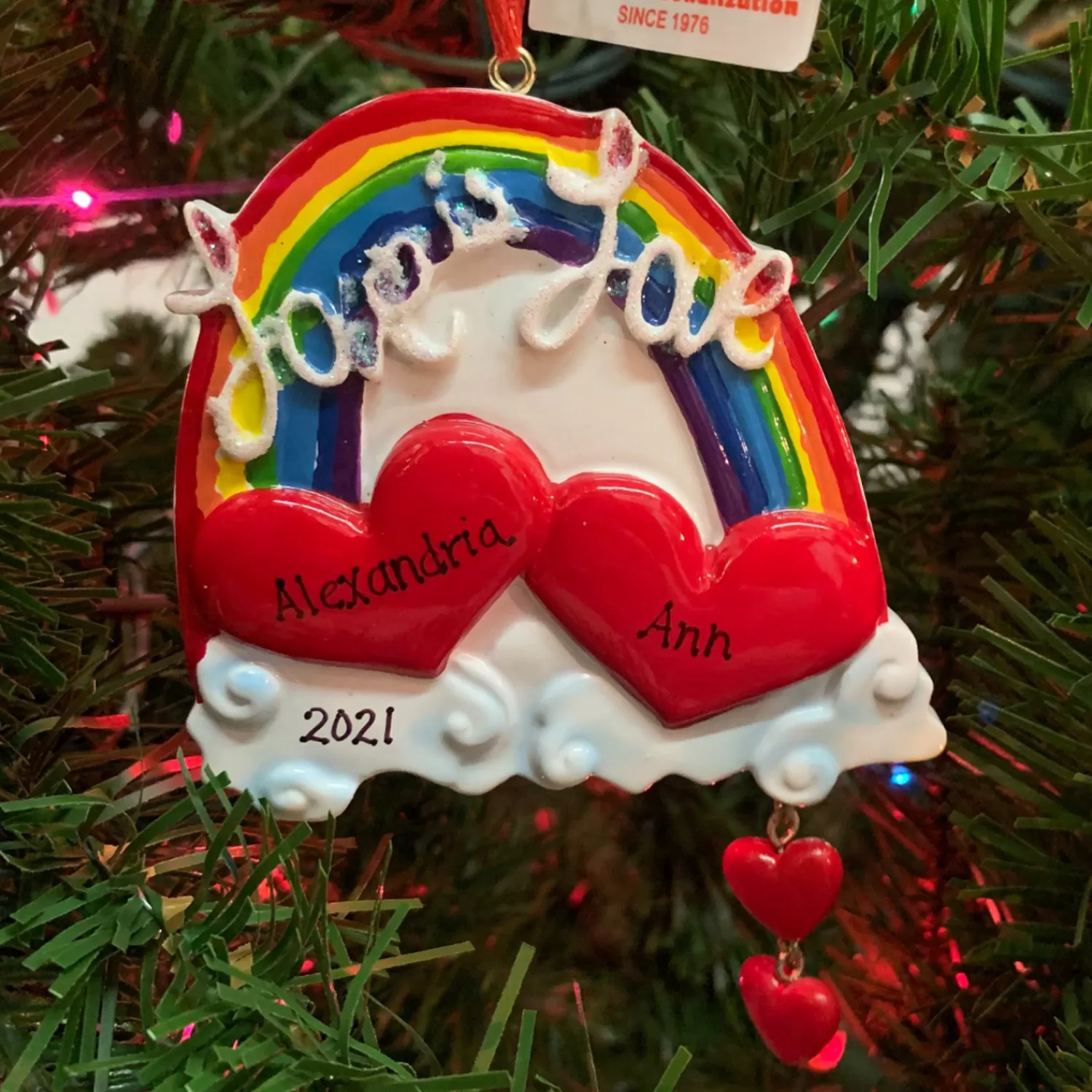 The Jolly Christmas Shop Personalized Ornaments·Wedding And Engagement Ornaments | Personalized Ornaments·Misc. | 3.75" Love Is Love Rainbow Personalized Christmas Ornament W8454