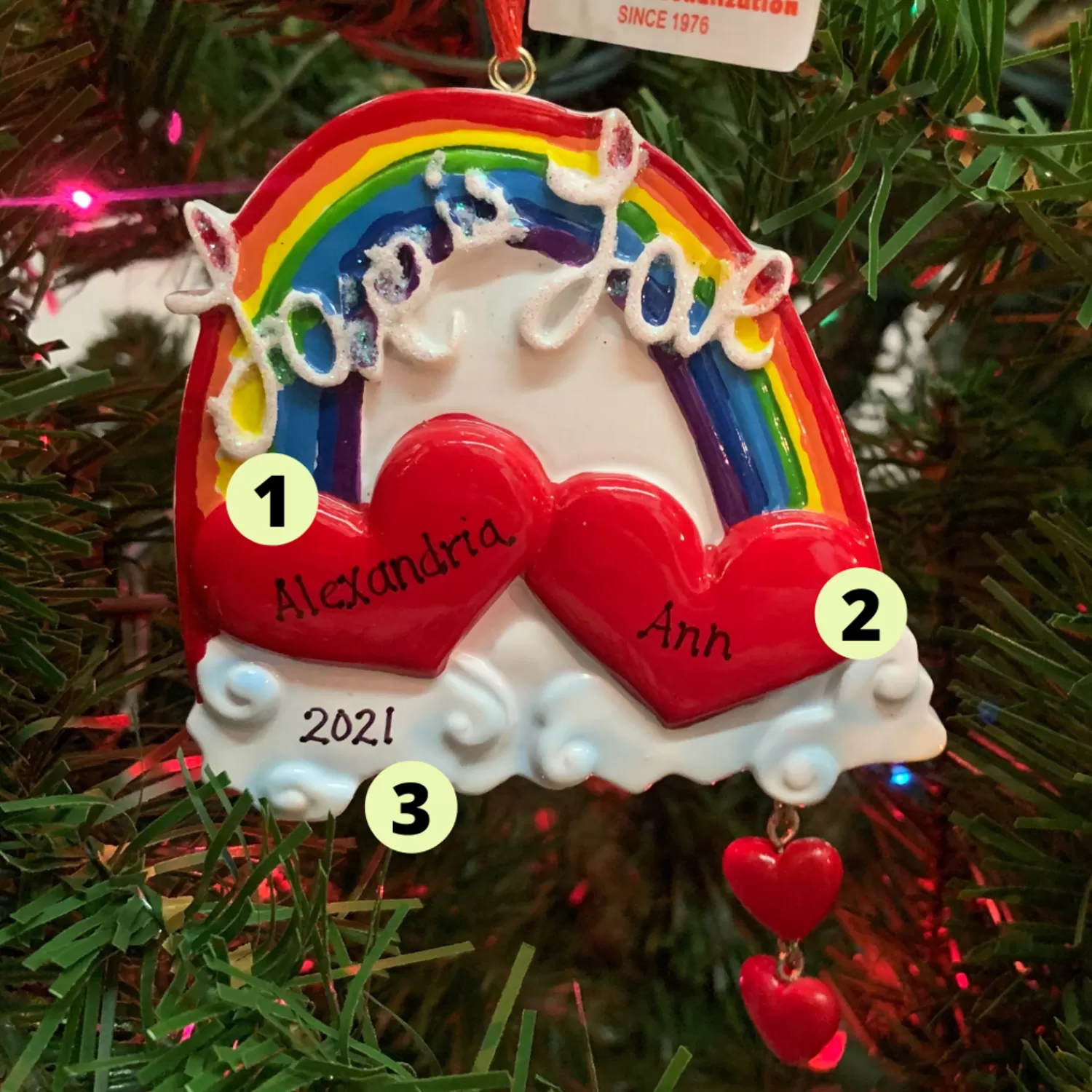 The Jolly Christmas Shop Personalized Ornaments·Wedding And Engagement Ornaments | Personalized Ornaments·Misc. | 3.75" Love Is Love Rainbow Personalized Christmas Ornament W8454