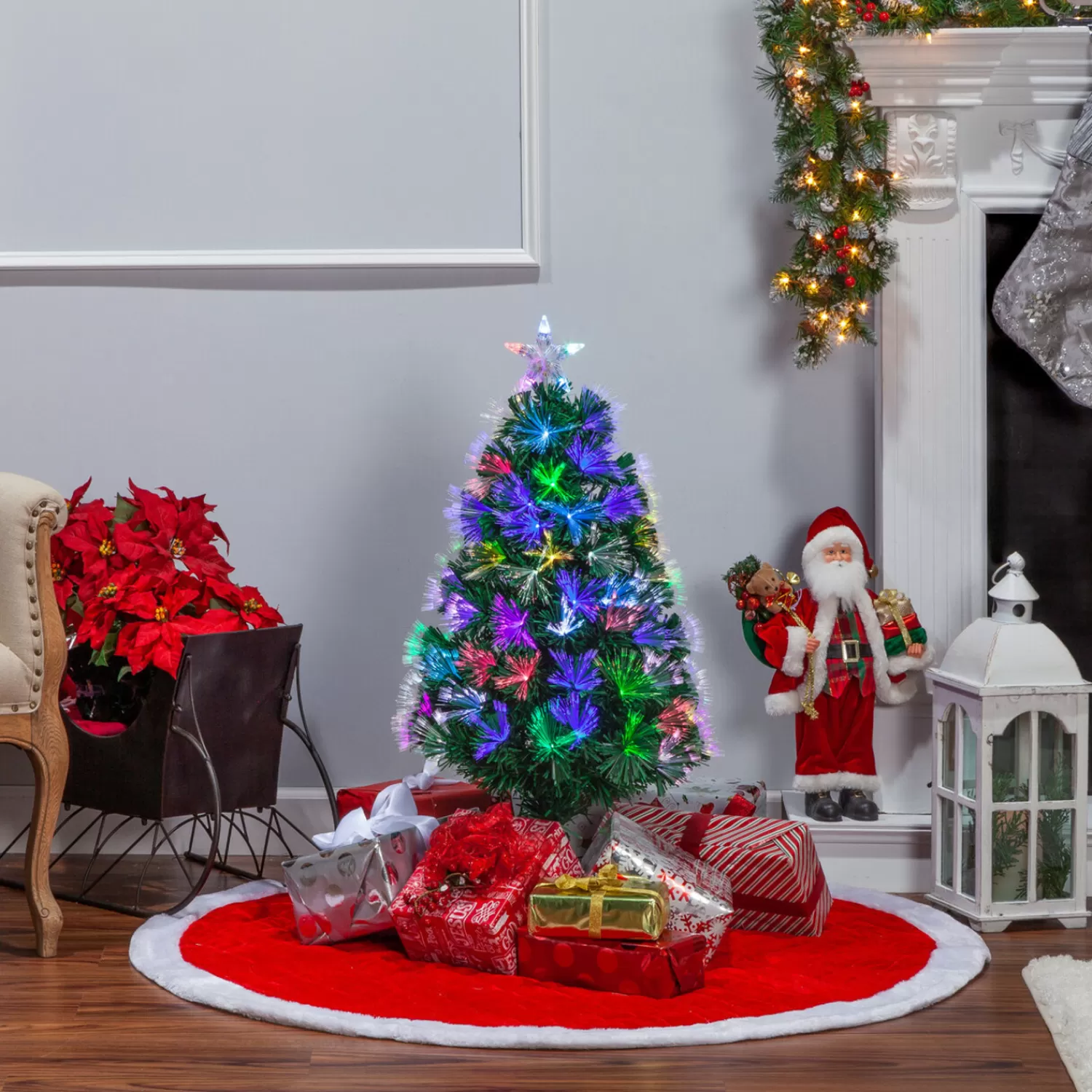 The Jolly Christmas Shop Vintage Reincarnated | Vintage Farm House | 3' Color Changing Fiber Optic Tinsel Christmas Tree 6522-30M