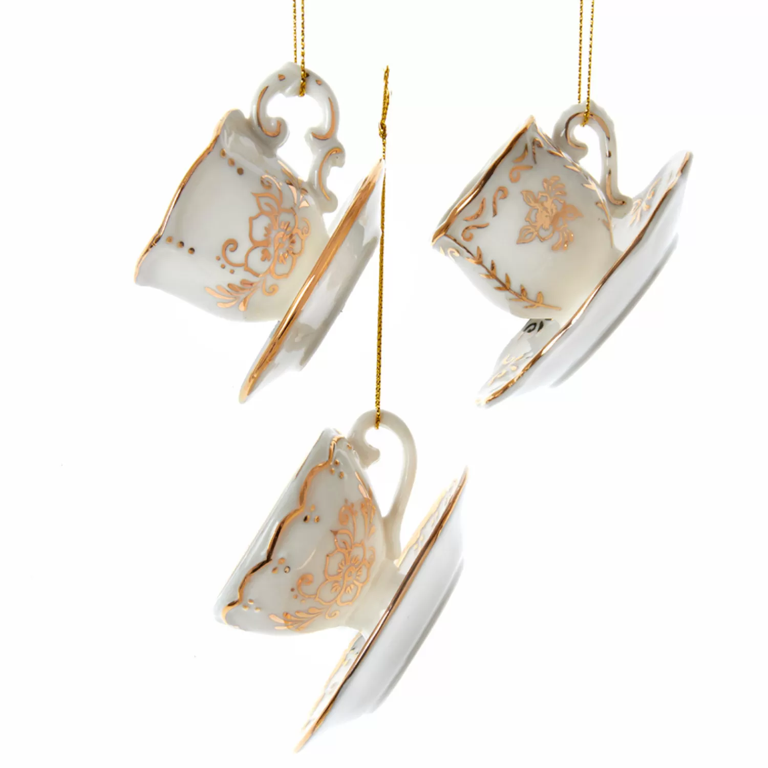 The Jolly Christmas Shop Champagne Wishes | Candy And Food | 3" White And Gold Teacup Porcelain Christmas Ornament J7487