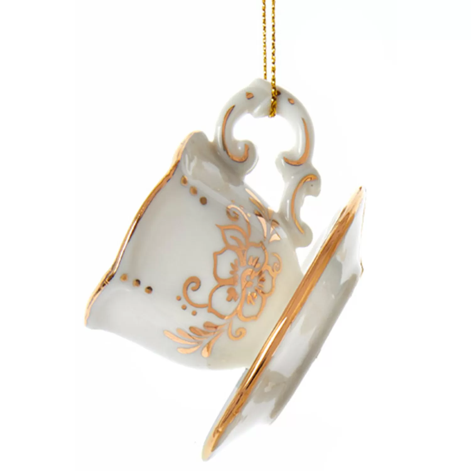 The Jolly Christmas Shop Champagne Wishes | Candy And Food | 3" White And Gold Teacup Porcelain Christmas Ornament J7487