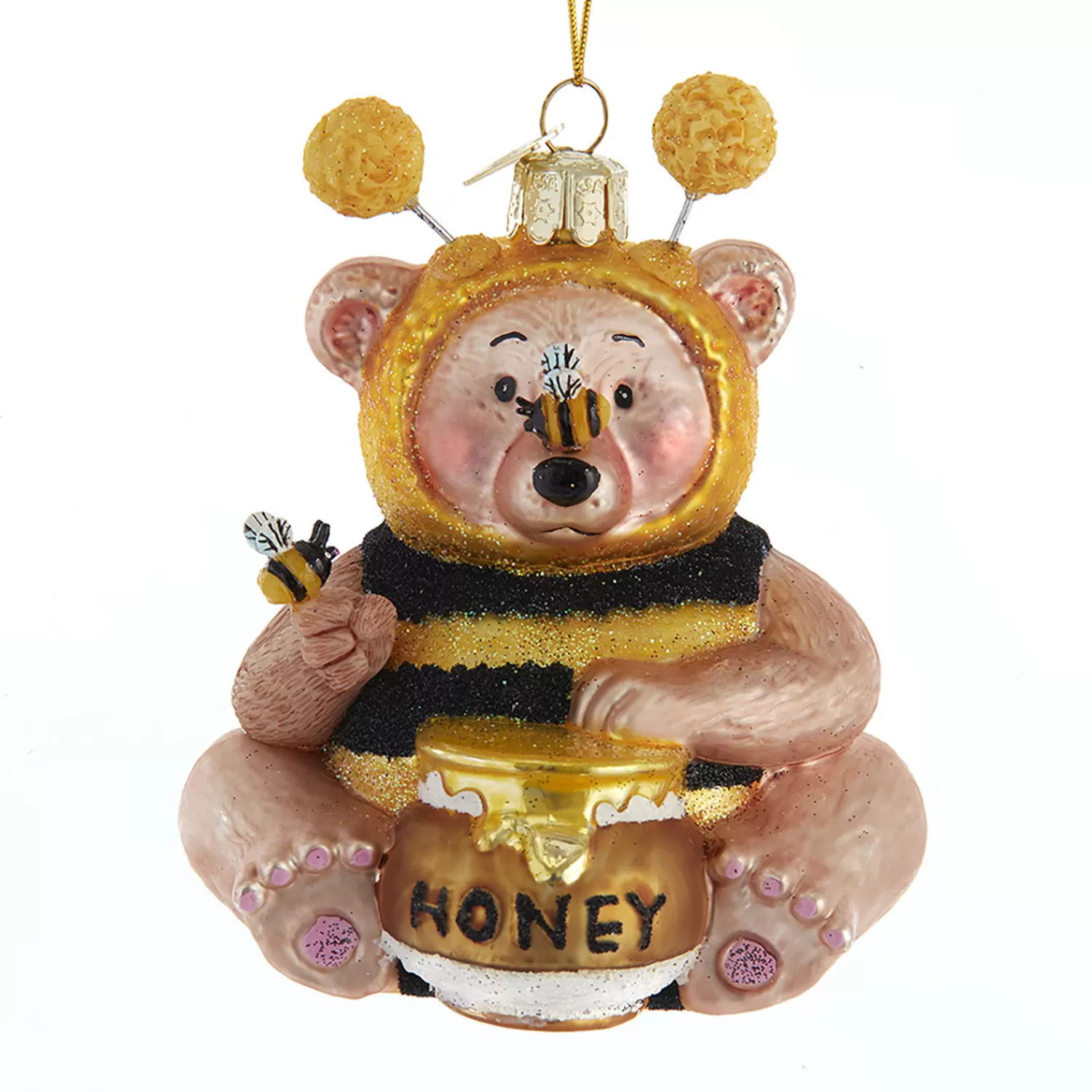 The Jolly Christmas Shop Animals·Wildlife | Glass Ornaments | 4.25" Noble Gems Bee Honey Bear Glass Christmas Ornament NBX0020