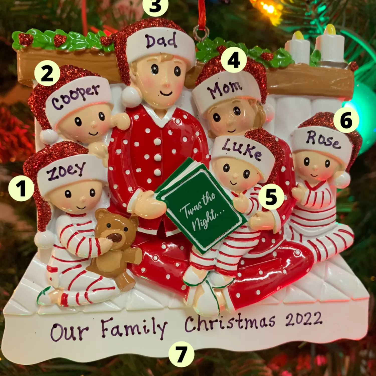 The Jolly Christmas Shop Personalized Ornaments·Family Ornaments | 4.75" Family Of 6 Reading In Bed Personalized Christmas Ornament OR2025-6
