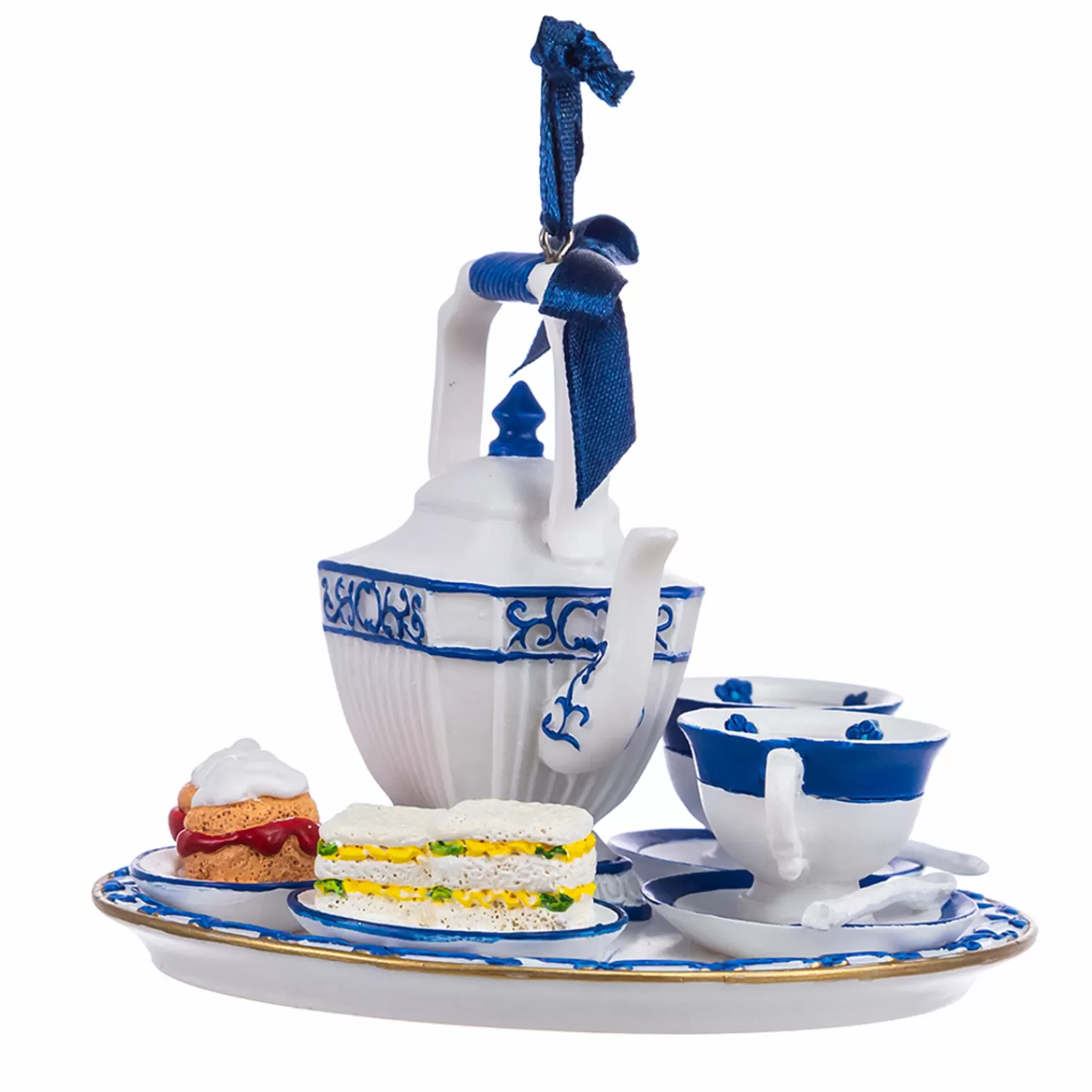 The Jolly Christmas Shop Delft | Candy And Food | 4" Blue And White Delft Teapot Tray Christmas Ornament E0773