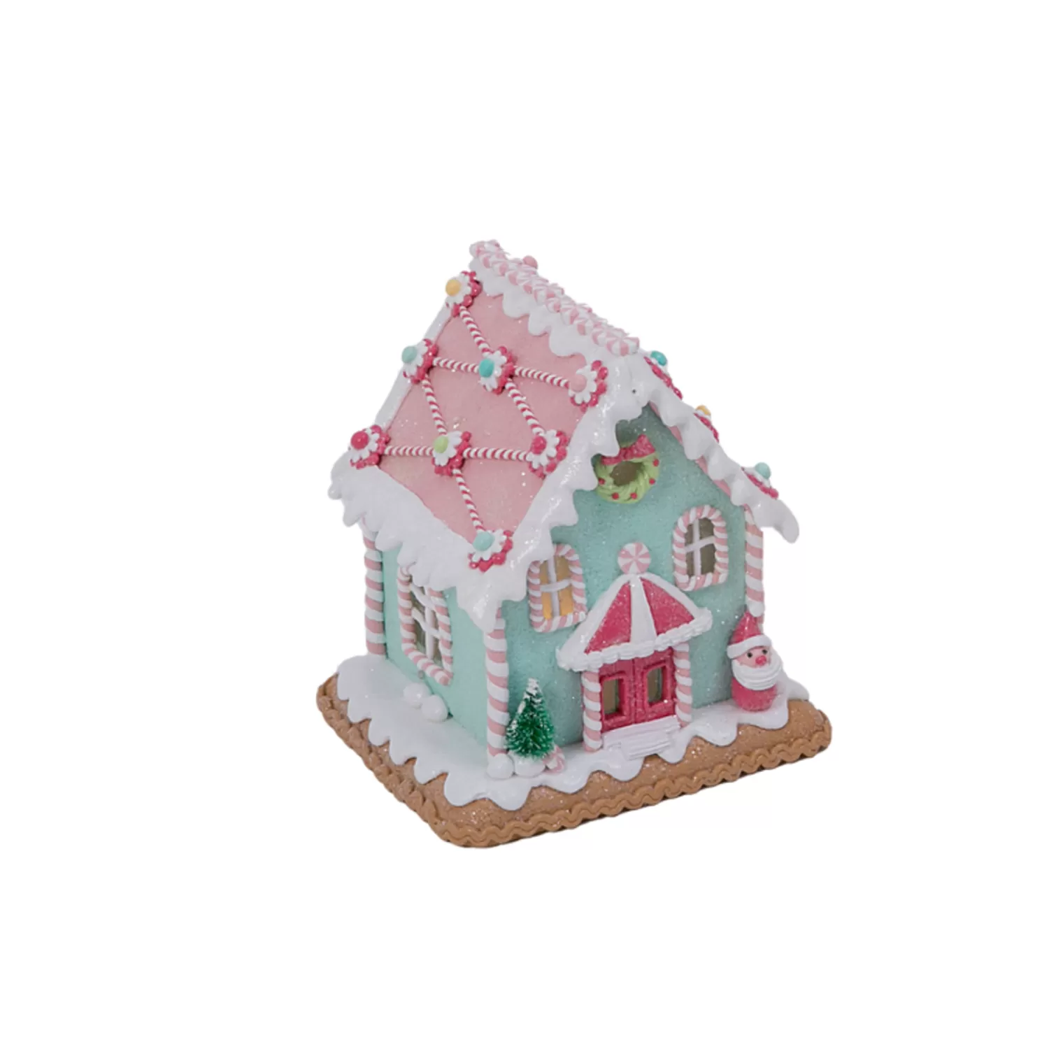 The Jolly Christmas Shop Jingle And Cocoa | Gingerbread | 5.8" Battery Operated Lighted Pastel Claydough Gingerbread House Christmas Figure 2497240