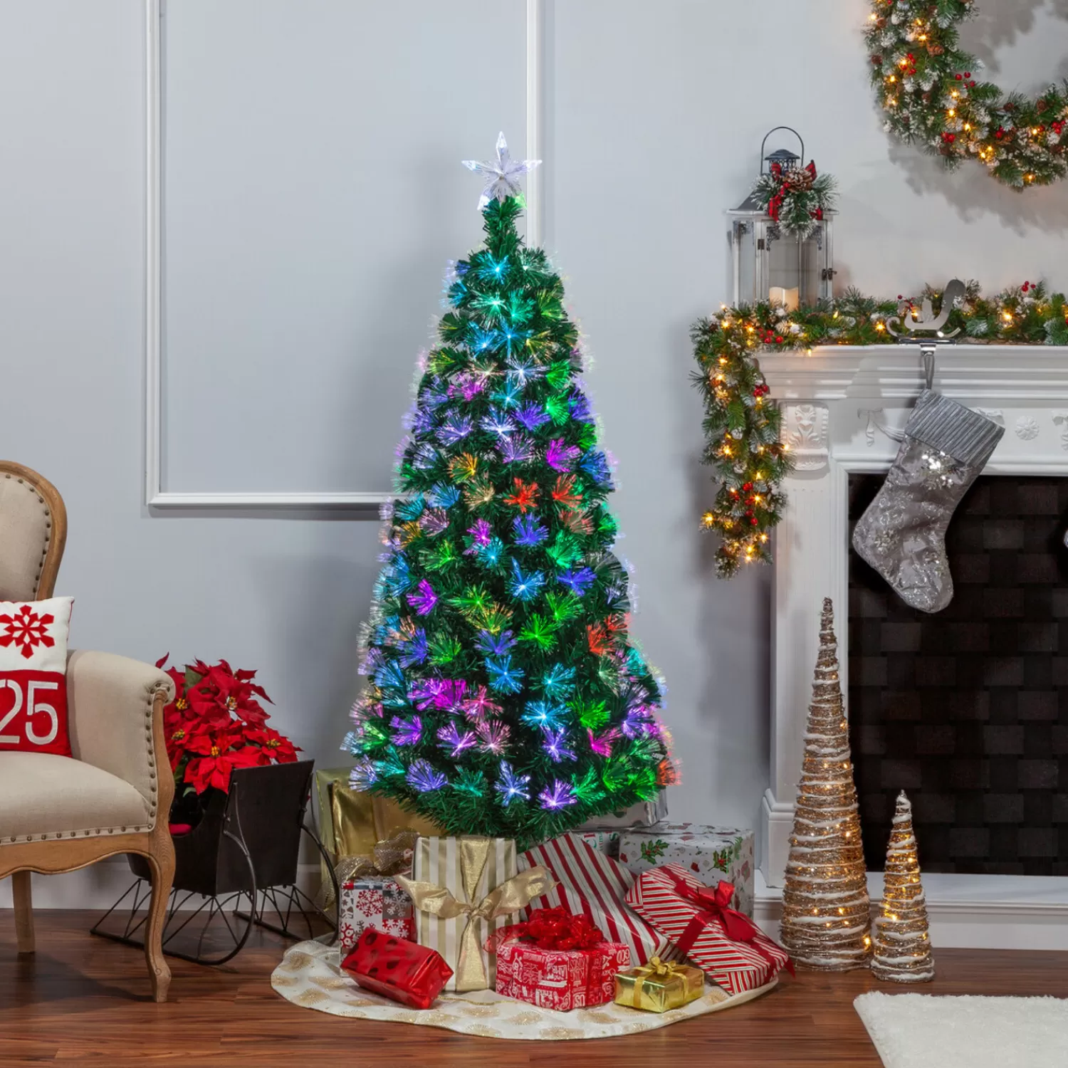The Jolly Christmas Shop Vintage Reincarnated | Vintage Farm House | 6' Color Changing Fiber Optic Tinsel Christmas Tree 6522-60M