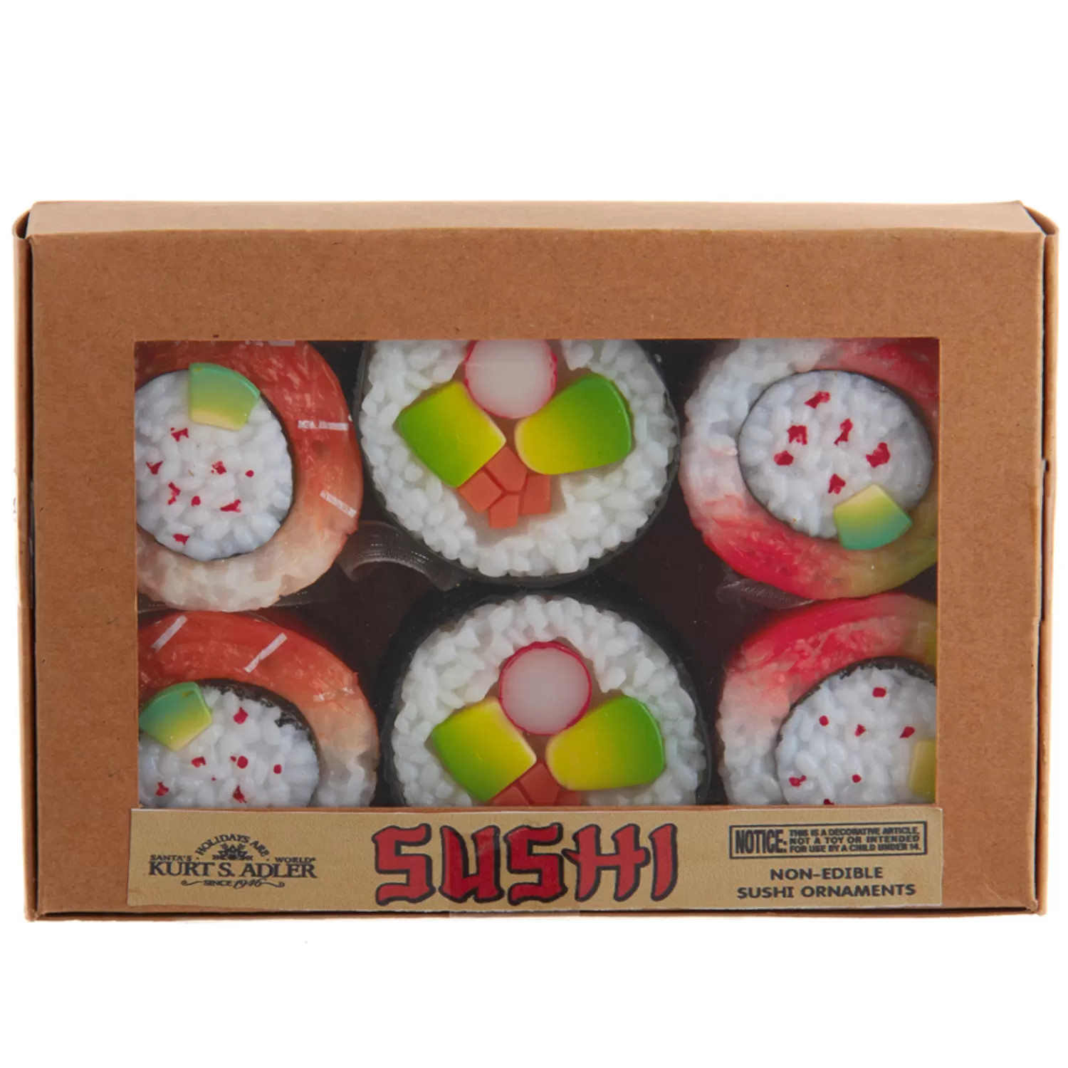 The Jolly Christmas Shop Candy And Food | Travel | 6 Piece Boxed Set Of Sushi Christmas Ornament D4063