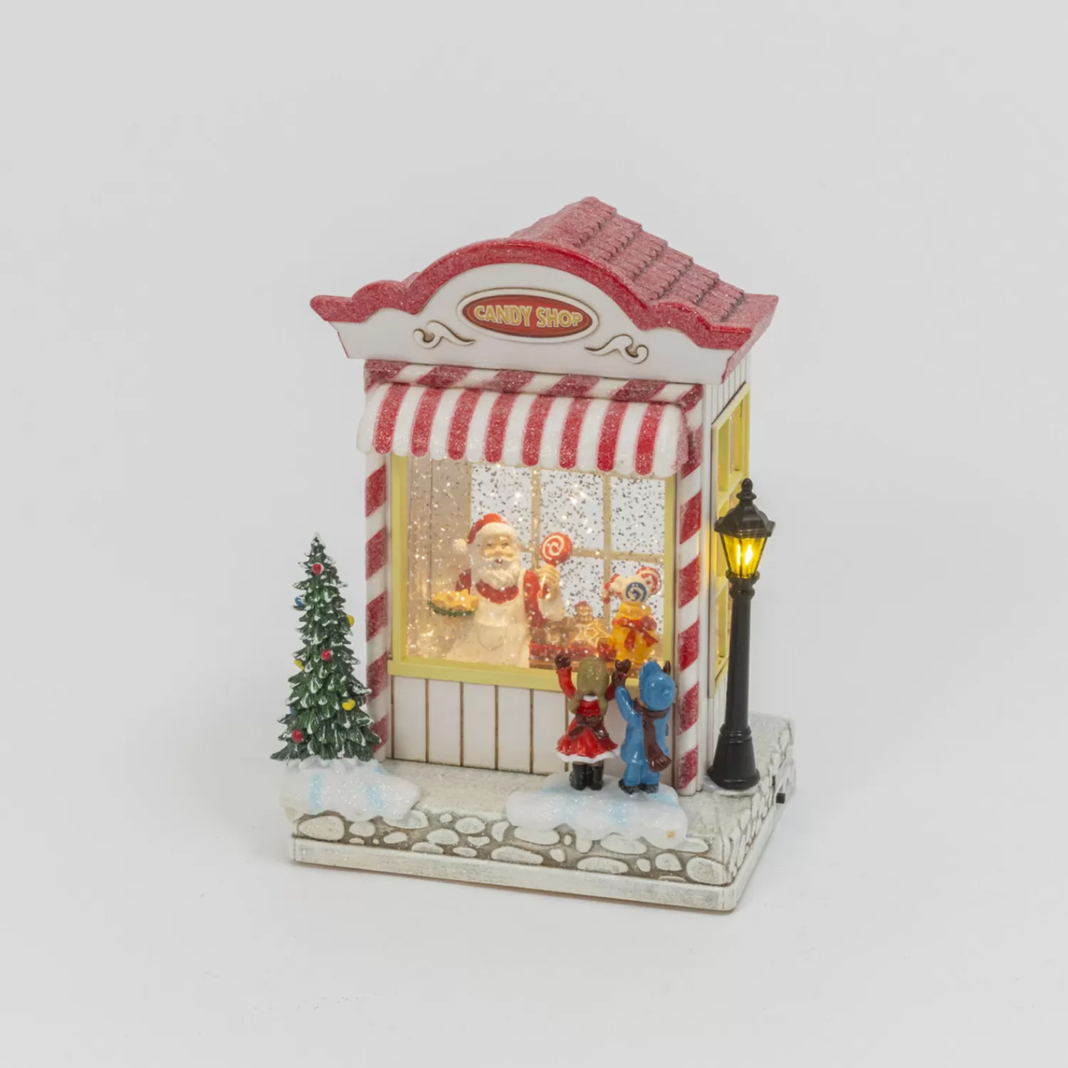 The Jolly Christmas Shop Jingle And Cocoa | Gingerbread | 8.8" Battery Operated Santa Candy Shop Spinning Water Globe Christmas Decoration 2597390