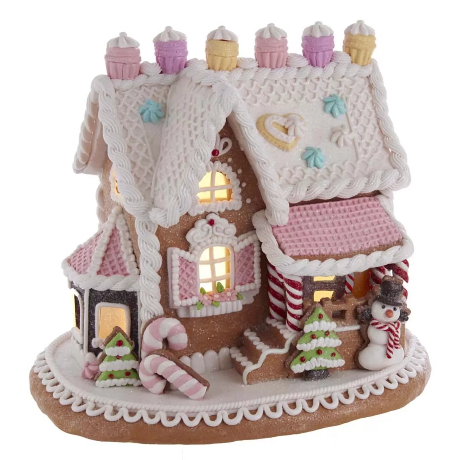 The Jolly Christmas Shop Jingle And Cocoa | Candy Land | 9" Battery Operated LED Lighted Claydough Gingerbread Cake Christmas House GBJ0010