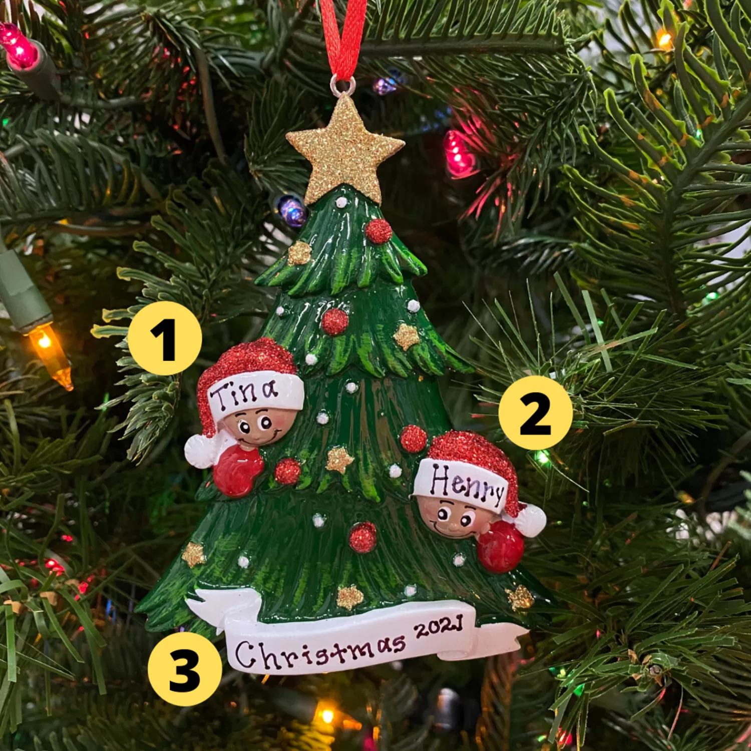 The Jolly Christmas Shop African American Christmas Decorations | Personalized Ornaments·Family Ornaments | African American Christmas Tree Couple Personalized Christmas Ornament AA827-2