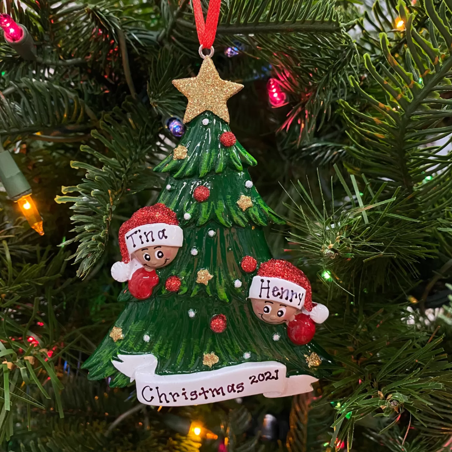 The Jolly Christmas Shop African American Christmas Decorations | Personalized Ornaments·Family Ornaments | African American Christmas Tree Couple Personalized Christmas Ornament AA827-2