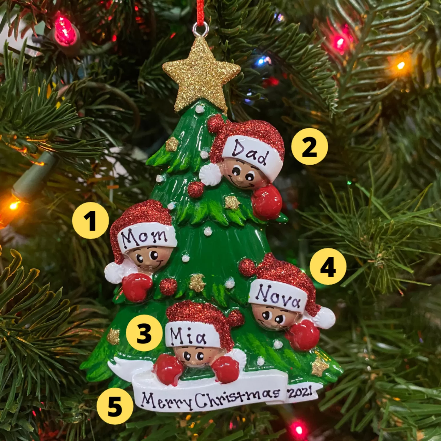 The Jolly Christmas Shop African American Christmas Decorations | Personalized Ornaments·Family Ornaments | African American Christmas Tree Family Of 4 Personalized Christmas Ornament AA827-4