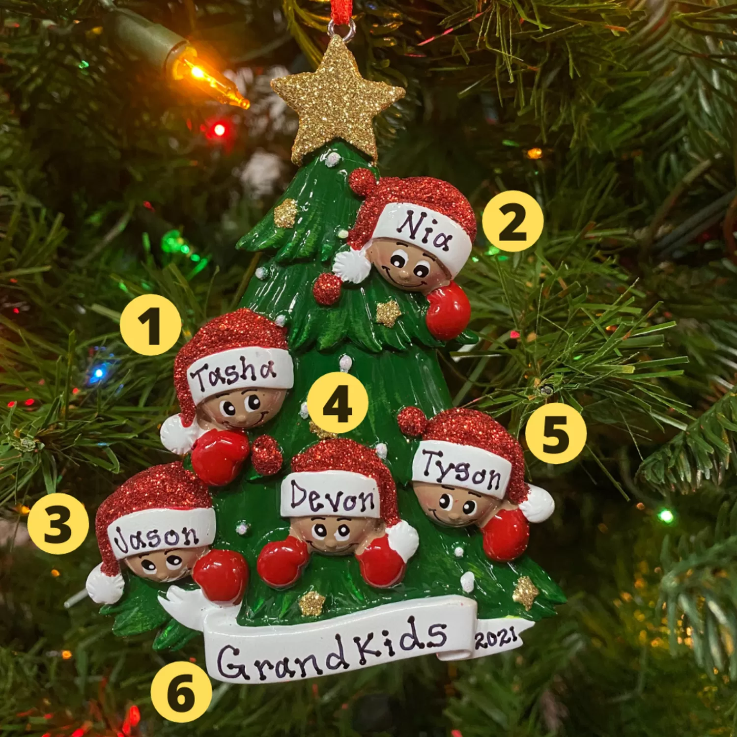 The Jolly Christmas Shop African American Christmas Decorations | African American Christmas Tree Family Of 5 Personalized Christmas Ornament AA827-5