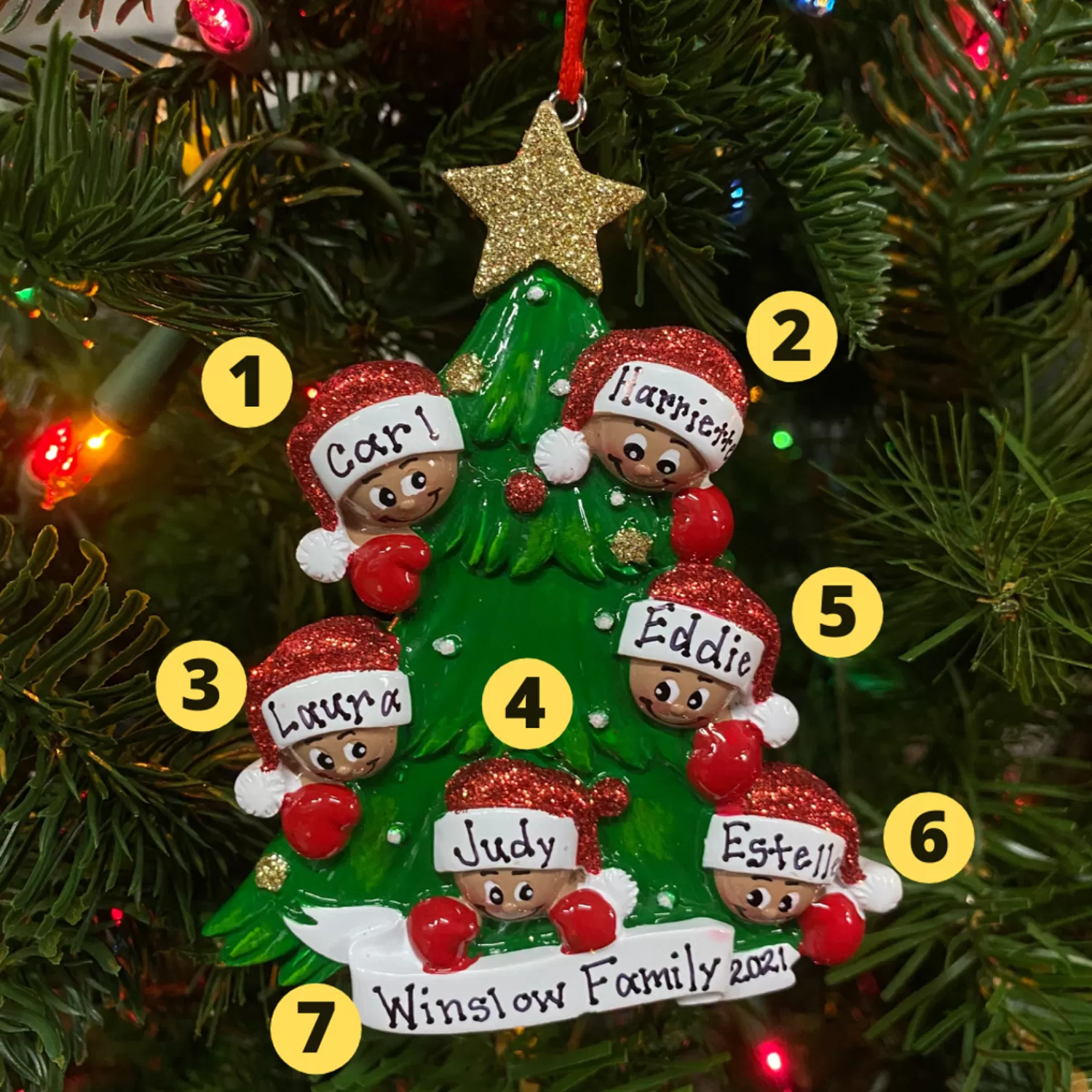 The Jolly Christmas Shop African American Christmas Decorations | Personalized Ornaments·Family Ornaments | African American Christmas Tree Family Of 6 Personalized Christmas Ornament AA827-6