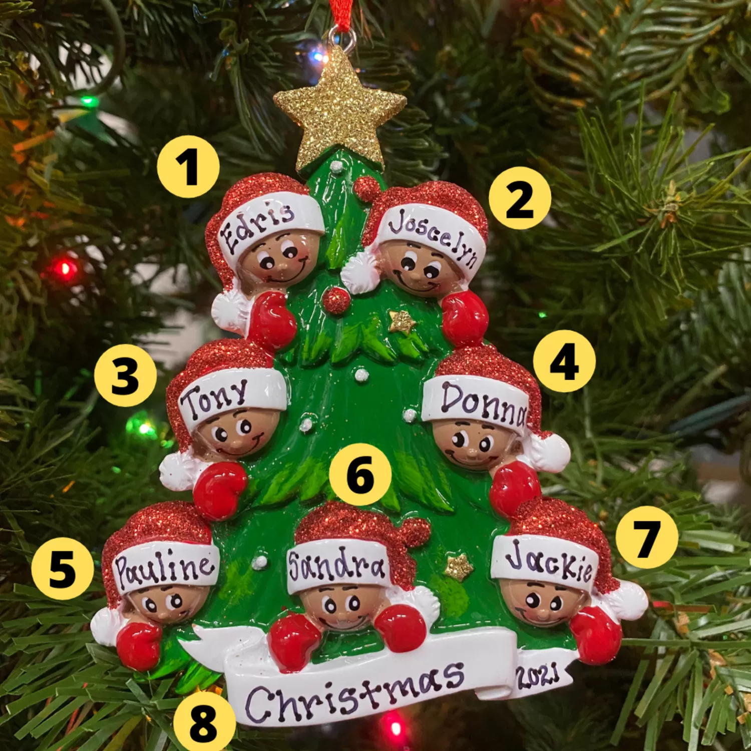 The Jolly Christmas Shop African American Christmas Decorations | Personalized Ornaments·Family Ornaments | African American Christmas Tree Family Of 7 Personalized Christmas Ornament AA827-7