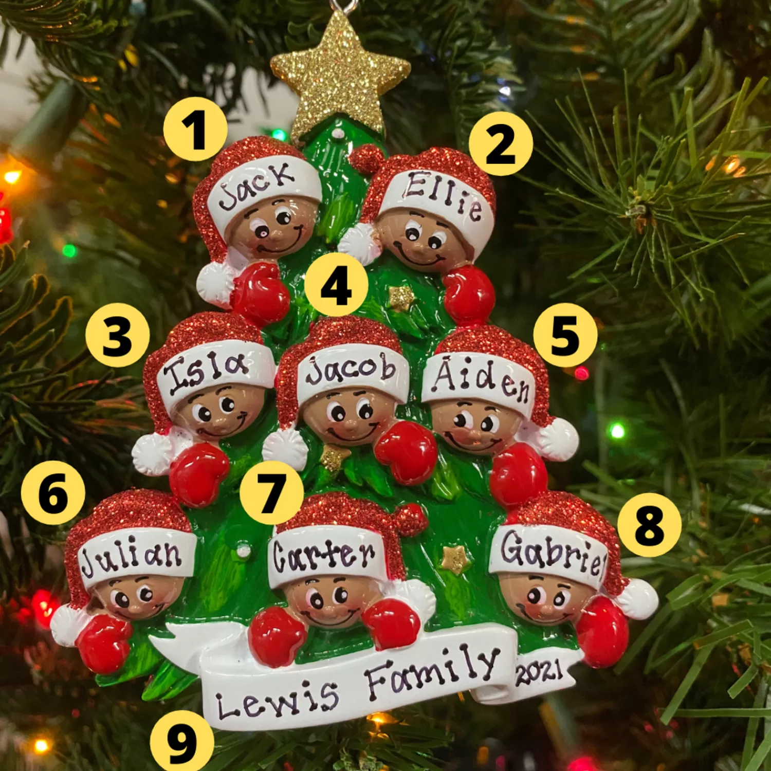 The Jolly Christmas Shop African American Christmas Decorations | Personalized Ornaments·Family Ornaments | African American Christmas Tree Family Of 8 Personalized Christmas Ornament AA827-8