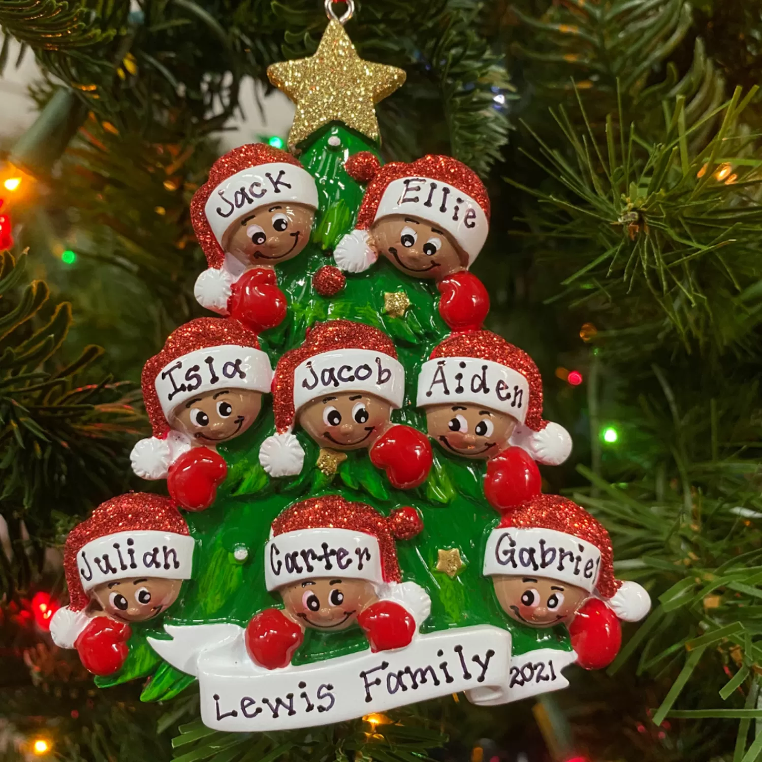 The Jolly Christmas Shop African American Christmas Decorations | Personalized Ornaments·Family Ornaments | African American Christmas Tree Family Of 8 Personalized Christmas Ornament AA827-8