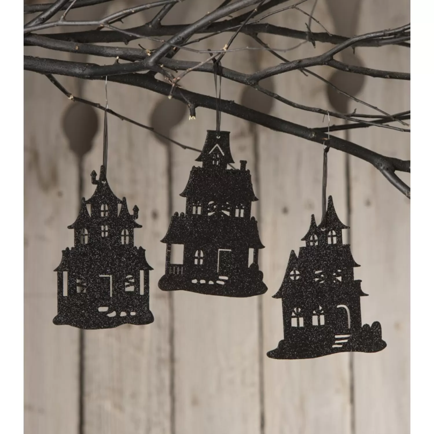 The Jolly Christmas Shop Halloween Ornaments | Bethany Lowe 5.75" Set Of 3 Haunted House Silhouette Halloween Ornament RL0840