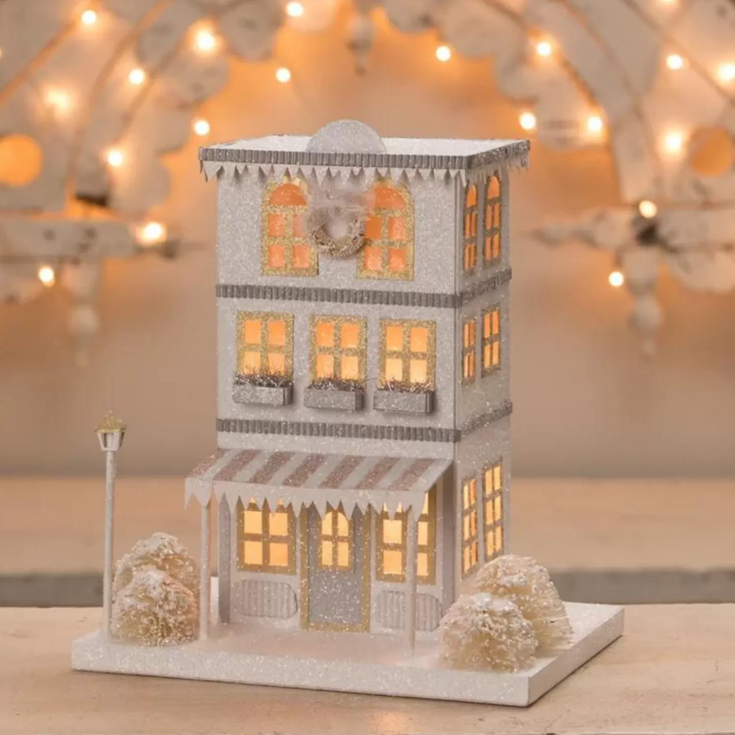 The Jolly Christmas Shop Elegant | Houses And Accessories·Christmas Houses | Bethany Lowe Metallic Gold, White, And Silver Glittered Christmas Buildings