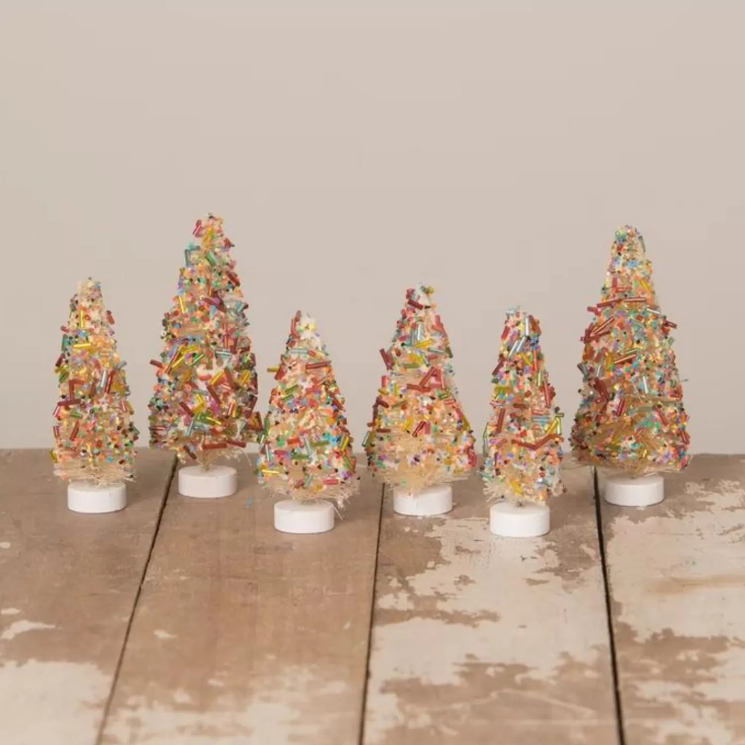 The Jolly Christmas Shop Jingle And Cocoa | Gingerbread | Bethany Lowe Set Of 6 Sprinkles Bottle Brush Trees LC1583