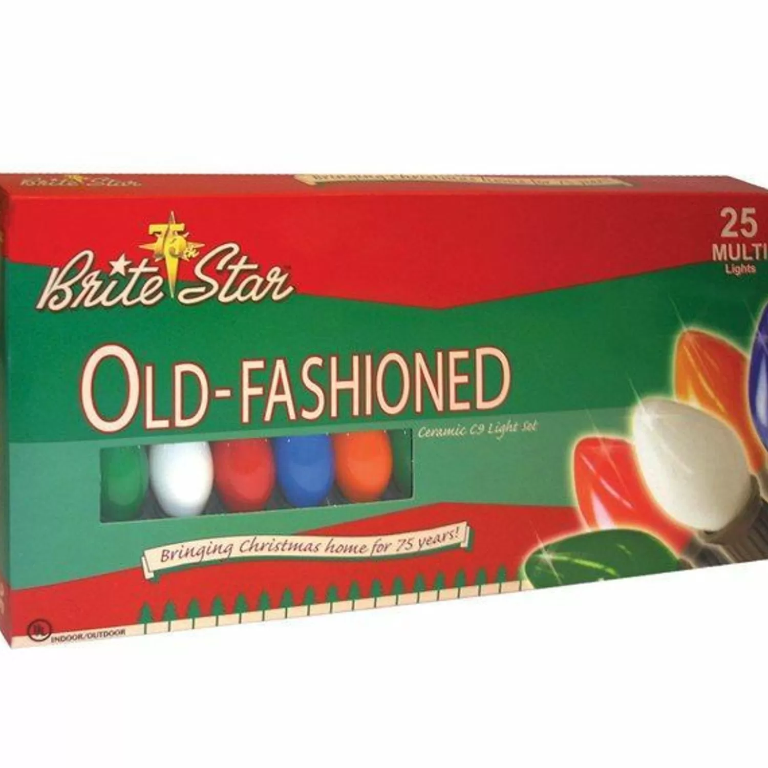 The Jolly Christmas Shop Vintage Reincarnated | Vintage Farm House | Brite Star 25 Vintage Inspired Multi Color Ceramic C9 Christmas Lights 37-860-00