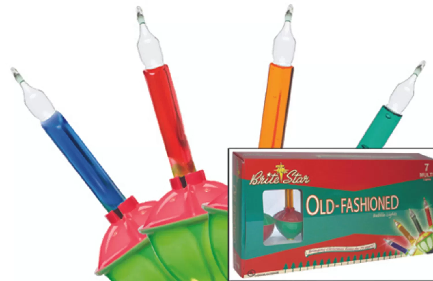 The Jolly Christmas Shop Vintage Reincarnated | Vintage Farm House | Brite Star 7 Count Old Fashioned Red And Green Base Multicolor Bubble Light Strand 37-522-00