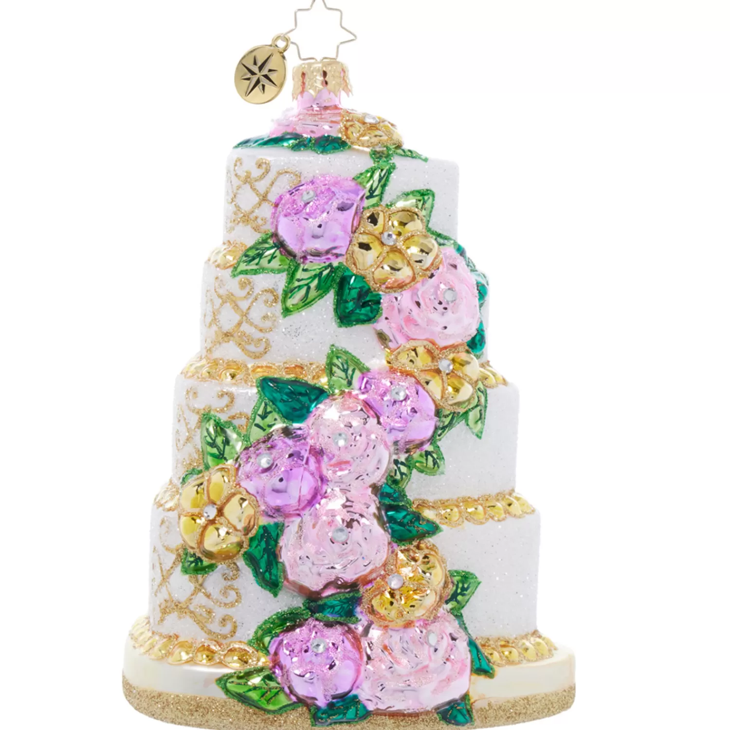 The Jolly Christmas Shop Christopher Radko·Bridal | Wedding | Christopher Radko Heart Shaped Wedding Cake Glass Christmas Ornament 1022099