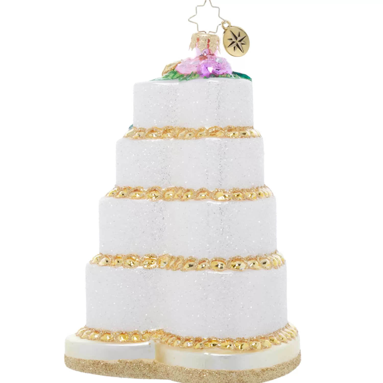The Jolly Christmas Shop Christopher Radko·Bridal | Wedding | Christopher Radko Heart Shaped Wedding Cake Glass Christmas Ornament 1022099