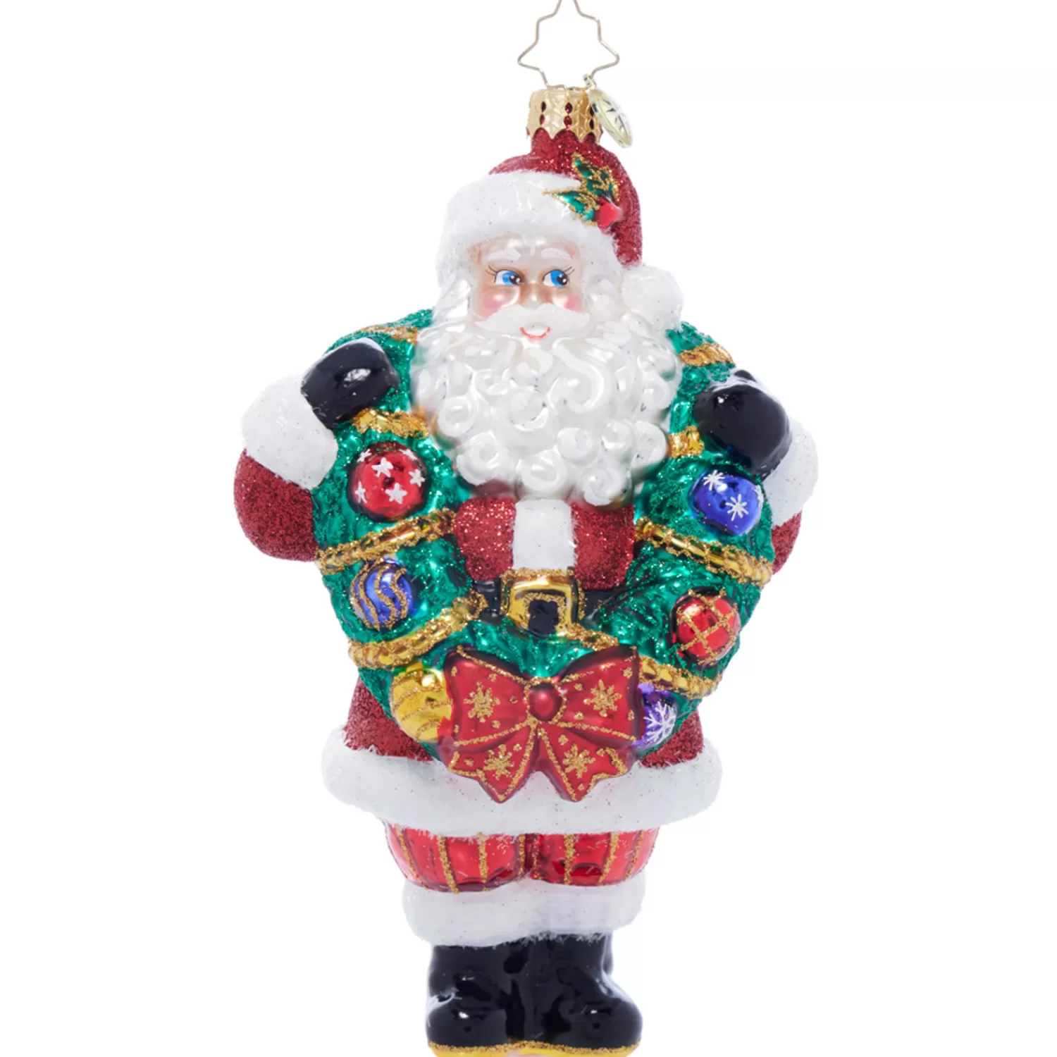 The Jolly Christmas Shop Christopher Radko·Santa Claus | Santa | Christopher Radko Wreath Wrangler Claus Glass Christmas Ornament 1021986
