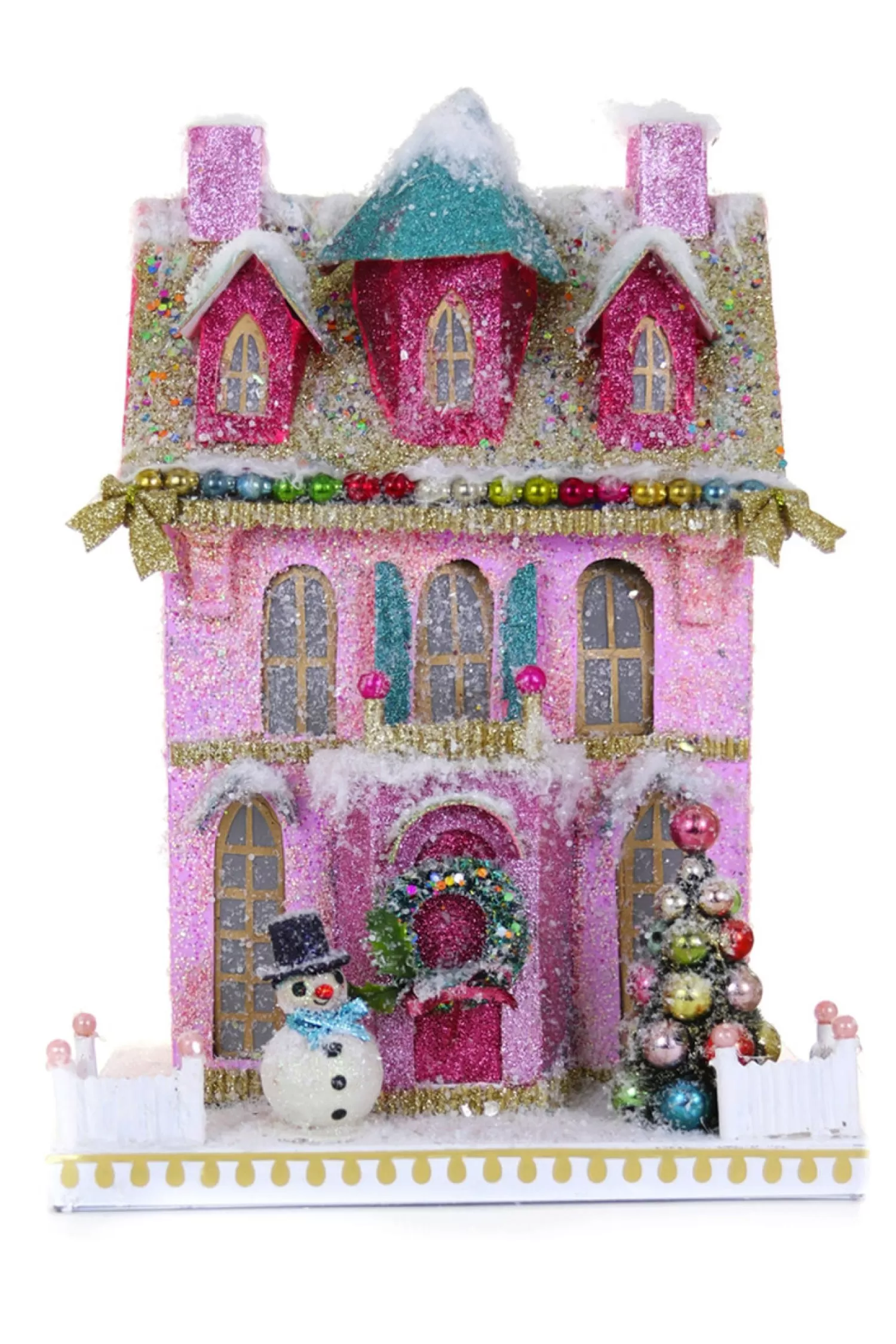 The Jolly Christmas Shop A Blushing Holiday | Vintage Decorations | Cody Foster 11.5" Snowman Villa Vintage Inspired Putz Christmas House HOU-399