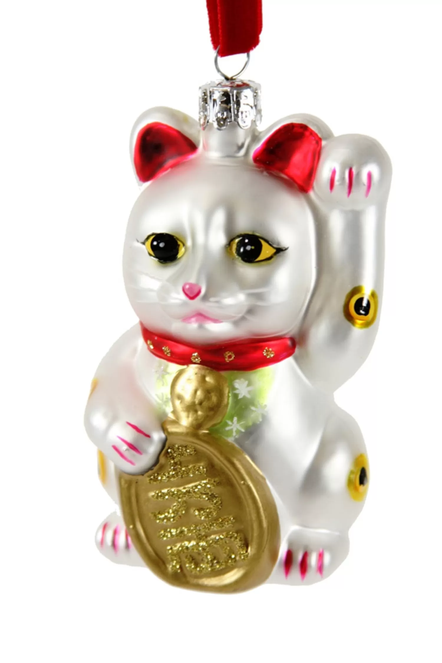 The Jolly Christmas Shop Charming Holiday | Candy And Food | Cody Foster 4.25" White Lucky Cat Glass Christmas Ornament GO-2781-W