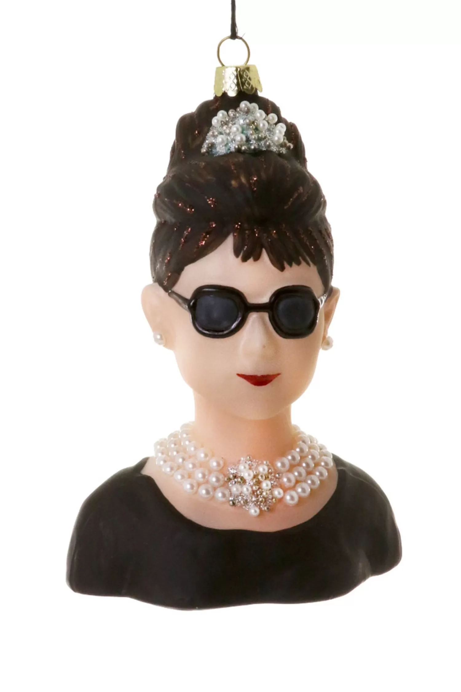 The Jolly Christmas Shop Holiday Cheers | Eric Cortina | Cody Foster 5.25" Audrey Hepburn Breakfast At Tiffany's Glass Christmas Ornament GO-6732