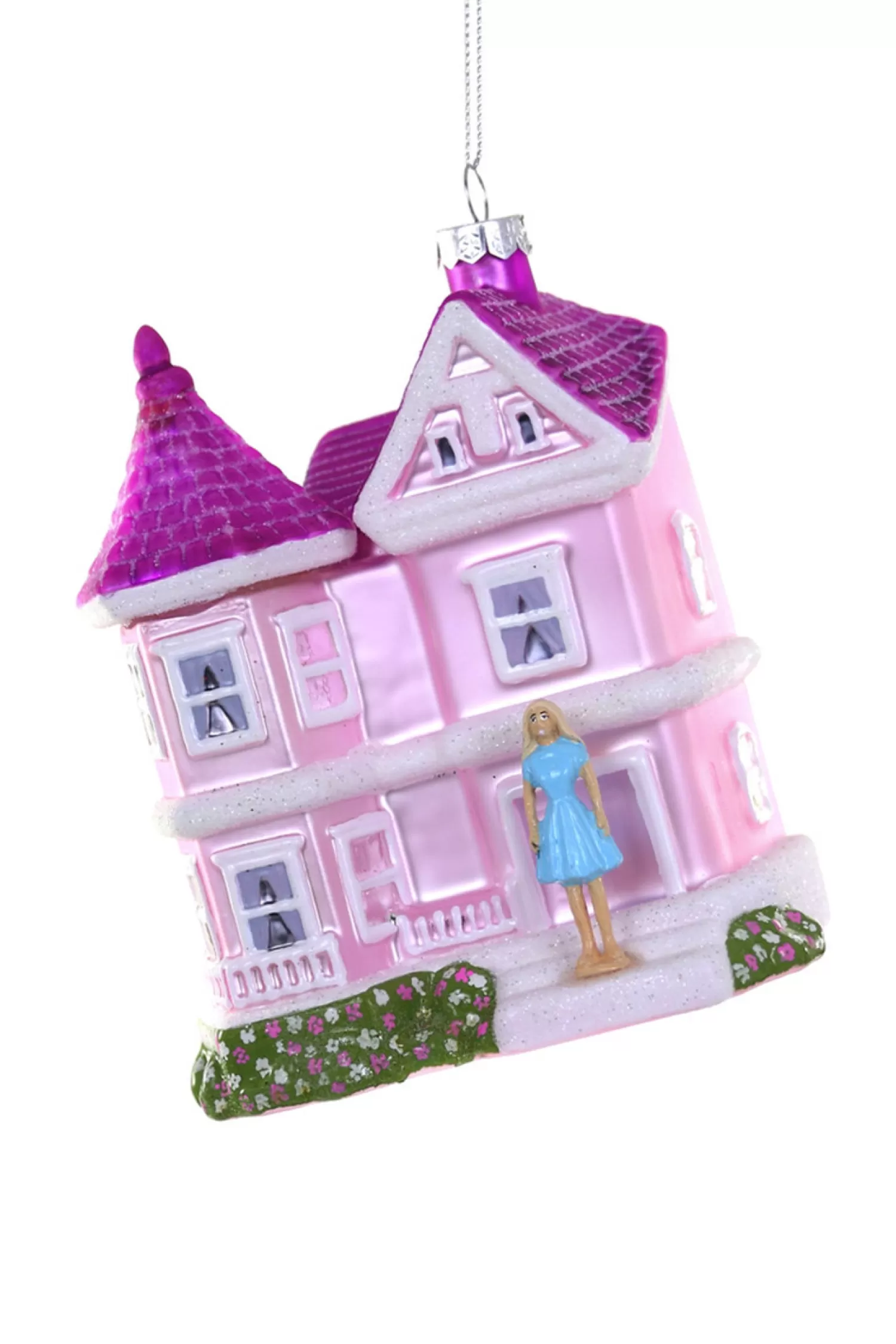 The Jolly Christmas Shop A Blushing Holiday | Pink Christmas Decorations | Cody Foster 5" Doll Pink Dreamhouse Glass Christmas Ornament GL-405