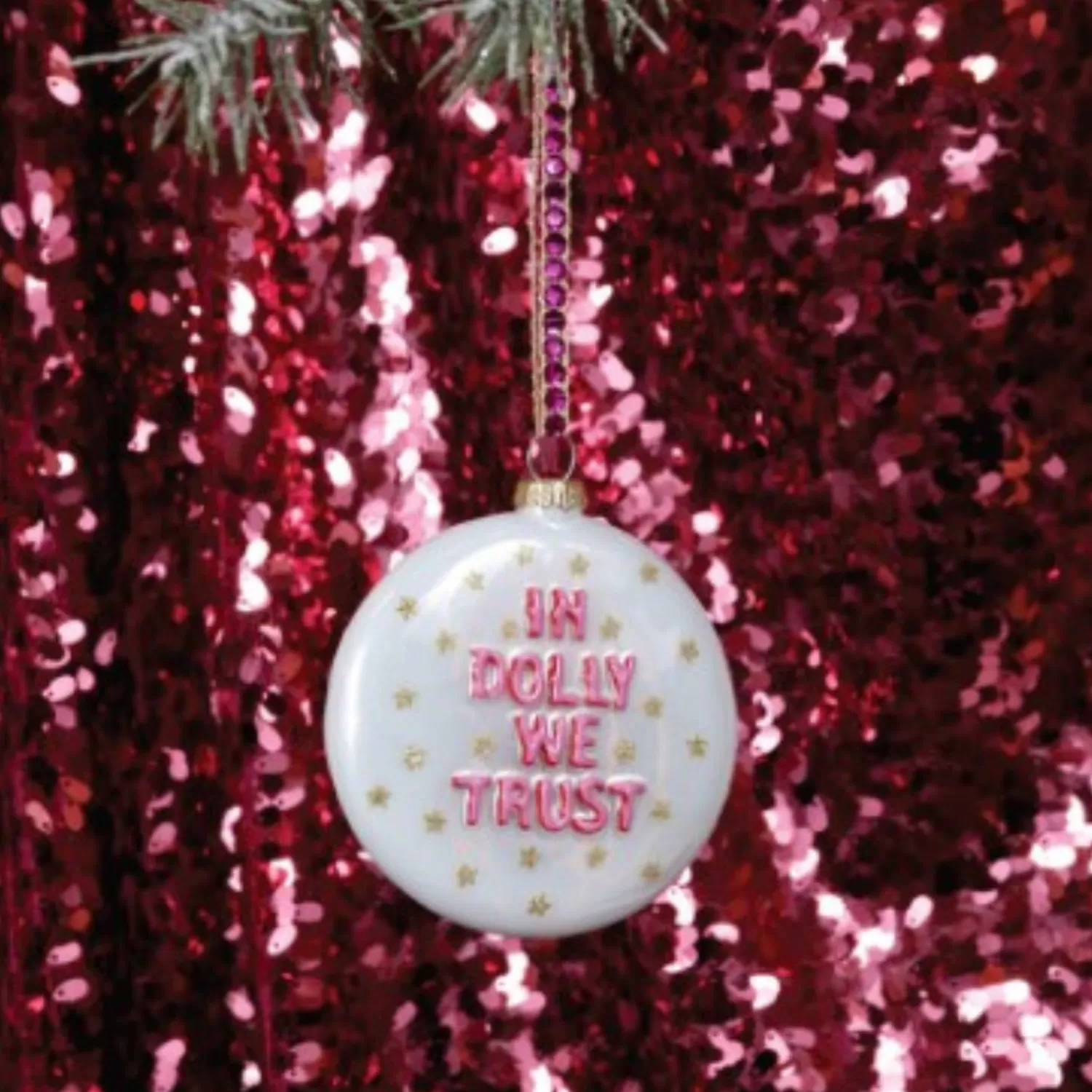 The Jolly Christmas Shop Holiday Cheers | Eric Cortina | Cody Foster 5" In Dolly We Trust Glass Christmas Ornament GO-9316