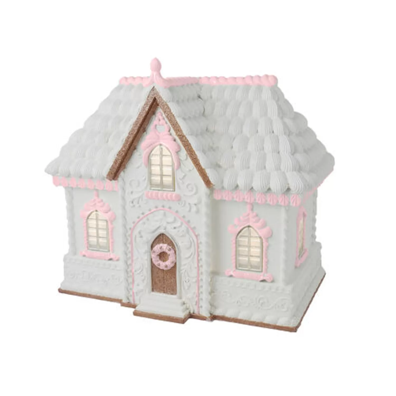The Jolly Christmas Shop Jingle And Cocoa | Gingerbread | December Diamonds 16" Large Pink And White Gingerbread House Christmas Decoration 29-29612