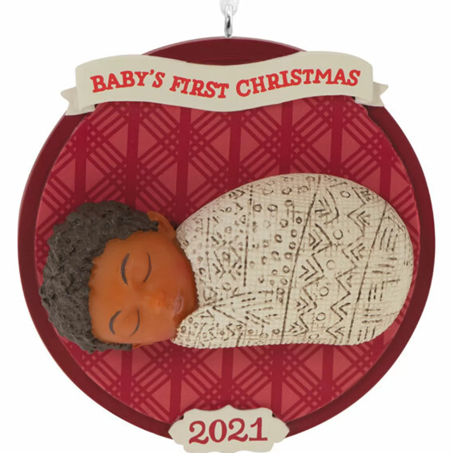 The Jolly Christmas Shop African American Christmas Decorations | Baby's 1St Christmas | Hallmark 3.25" African American Baby's First Christmas 2021 Dated Mahogany Ornament 1HDA1578