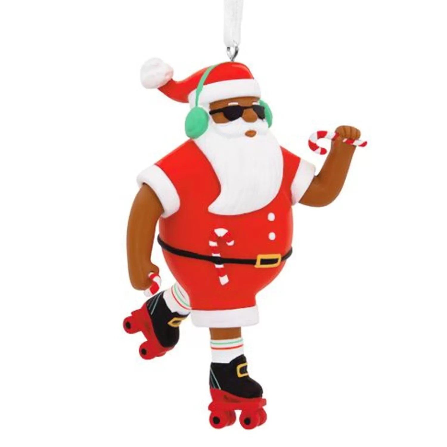 The Jolly Christmas Shop African American Christmas Decorations | Santa | Hallmark 3.5" African American Mahogany Roller Skating Santa Christmas Ornament 1HDA1583