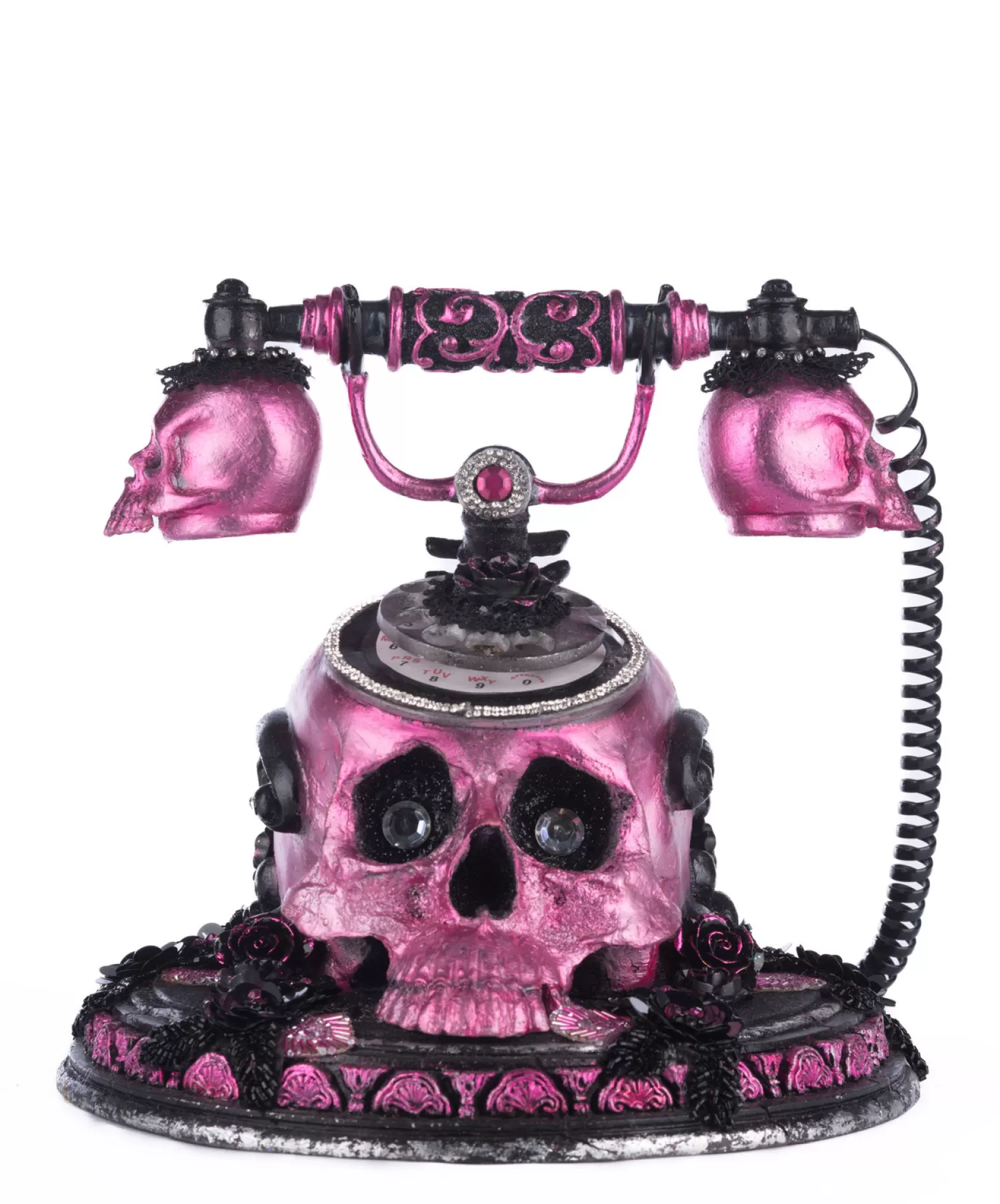 The Jolly Christmas Shop Katherine's Collection Halloween·Pink Panic Possession | Katherine's Collection 11" Skull And Roses Phone Tabletop Halloween Decor 28-428149