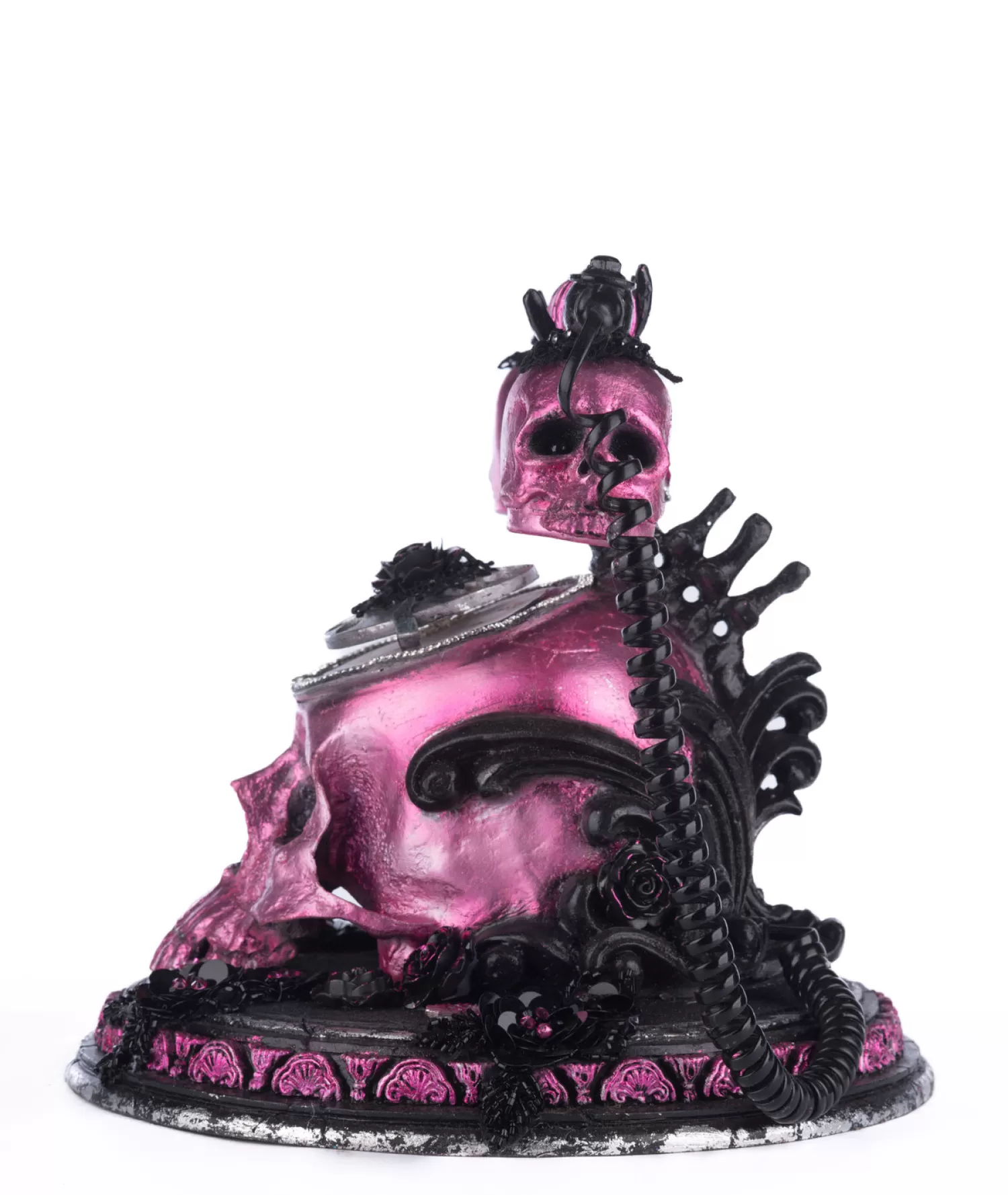The Jolly Christmas Shop Katherine's Collection Halloween·Pink Panic Possession | Katherine's Collection 11" Skull And Roses Phone Tabletop Halloween Decor 28-428149