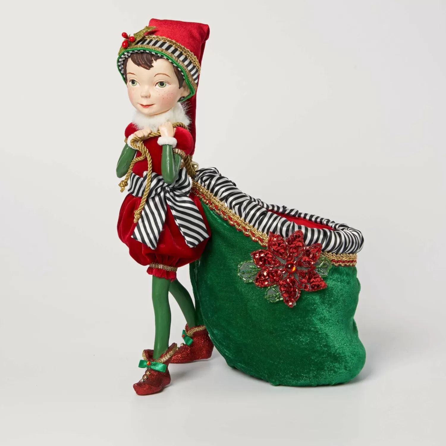 The Jolly Christmas Shop Classic Carols | Elves | Katherine's Collection 12.5" Merry And Bright Elf With Bag Christmas Decorations 28-128276