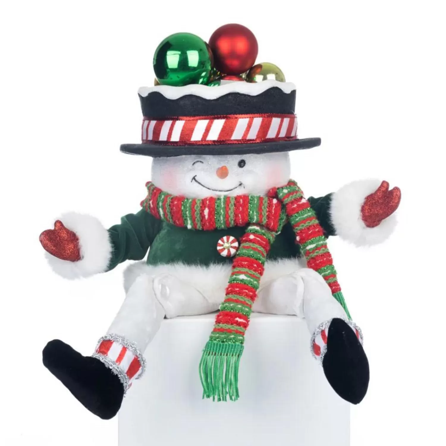The Jolly Christmas Shop Jingle And Cocoa | Snowman Christmas Decorations | Katherine's Collection 13.25" Peppermint Palace Snowman Christmas Candy Container Lanky Leg 28-328529